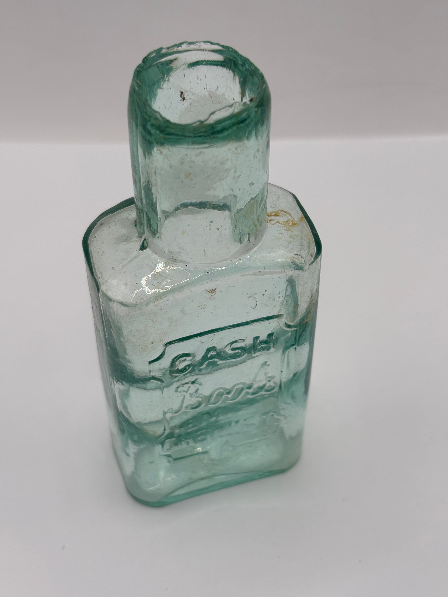 Old aqua glass Boots cash chemists bottle
