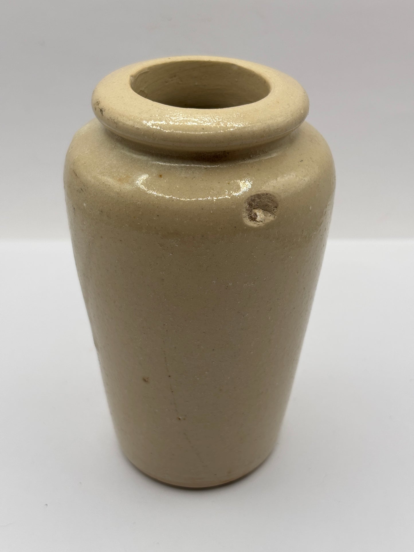 Old stoneware advertising cream pot, pure fresh cream Stranraer. Serpia print