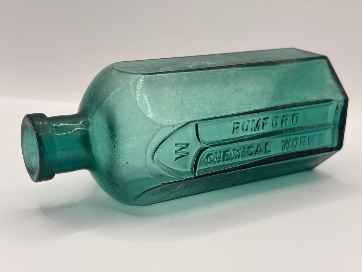 Old green advertising bottle, Rumford chemical works