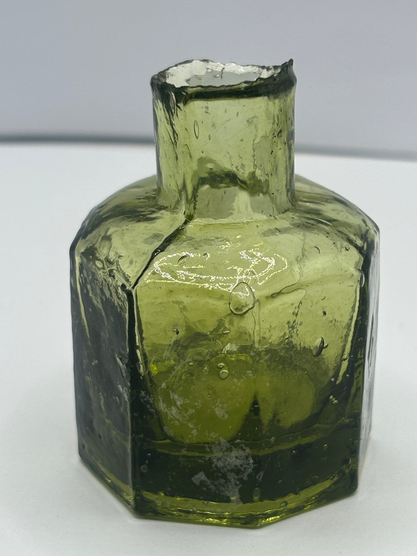 Olive Green ink bottle, diamond panels