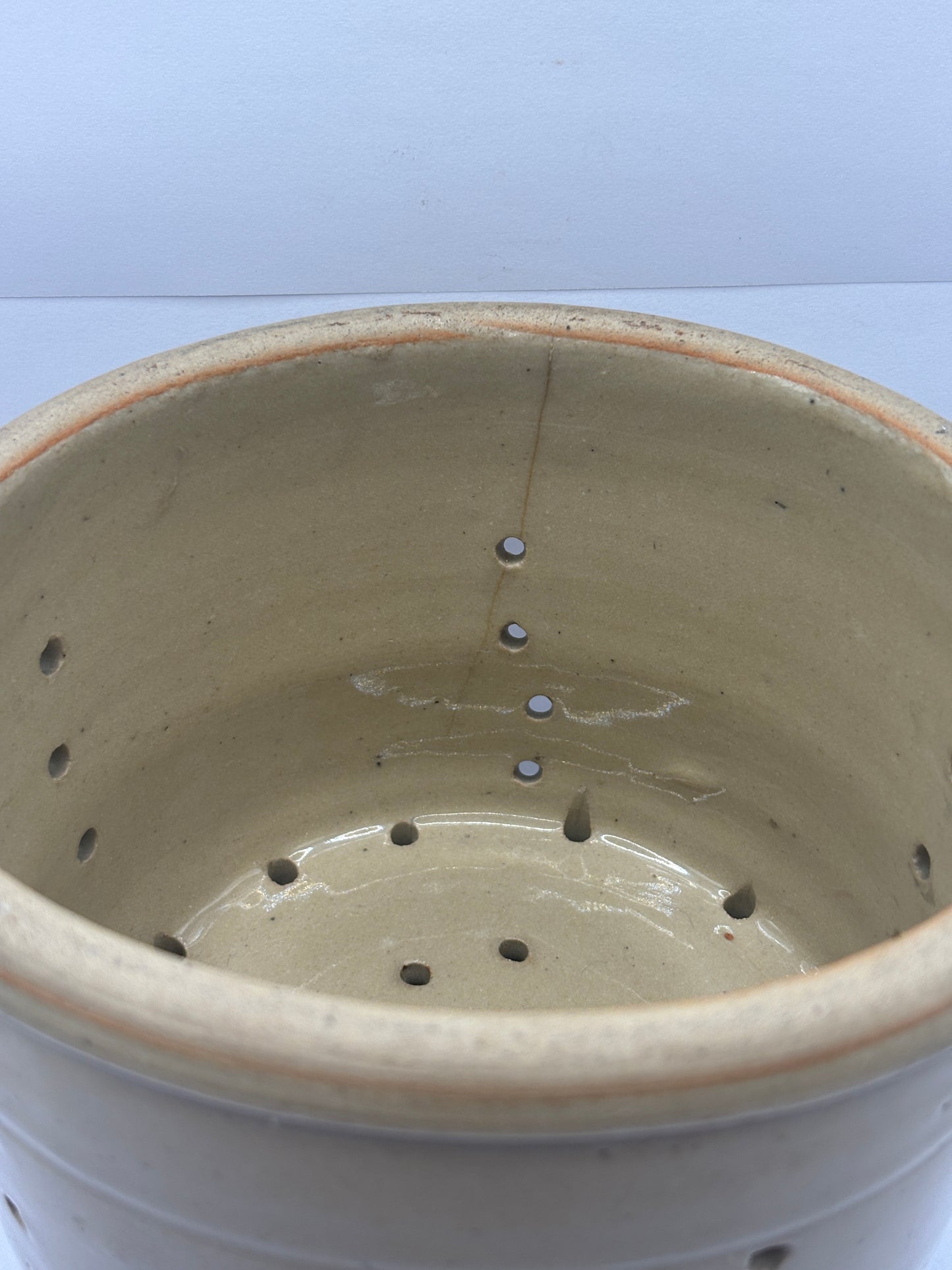 Old french stoneware cheese strainer, cheese mold (D)