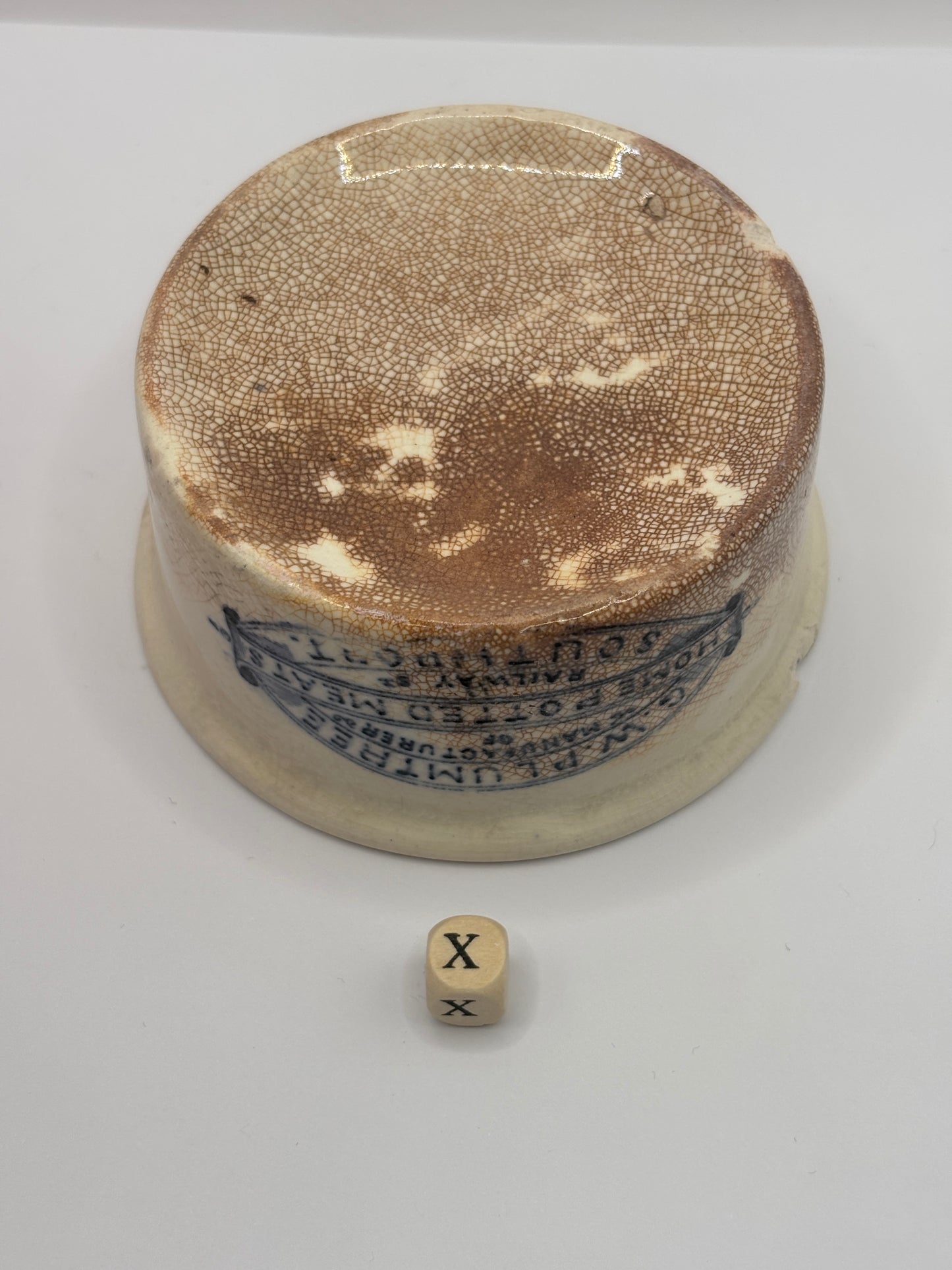 Old Plumtree advertising meat paste pot. Stained & crazed (X)
