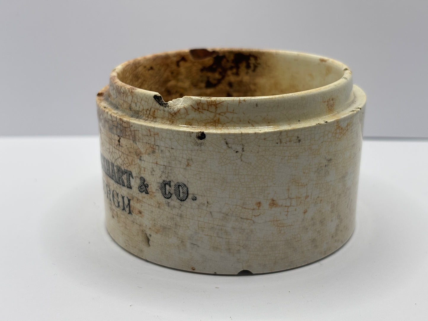 Old large Duncan Flockhart advertising chemist base, stained & crazed