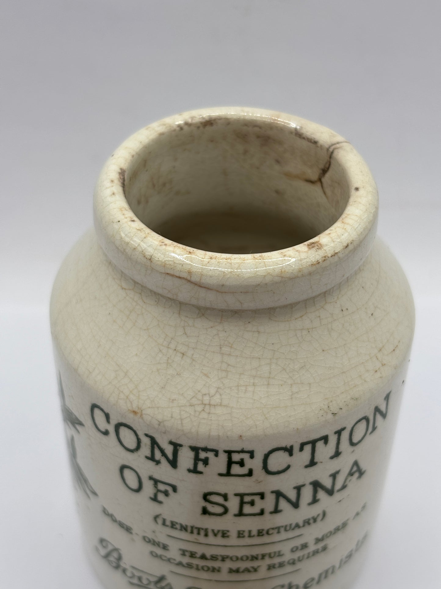 Old advertising jar, Boots confection of senna jar and lid