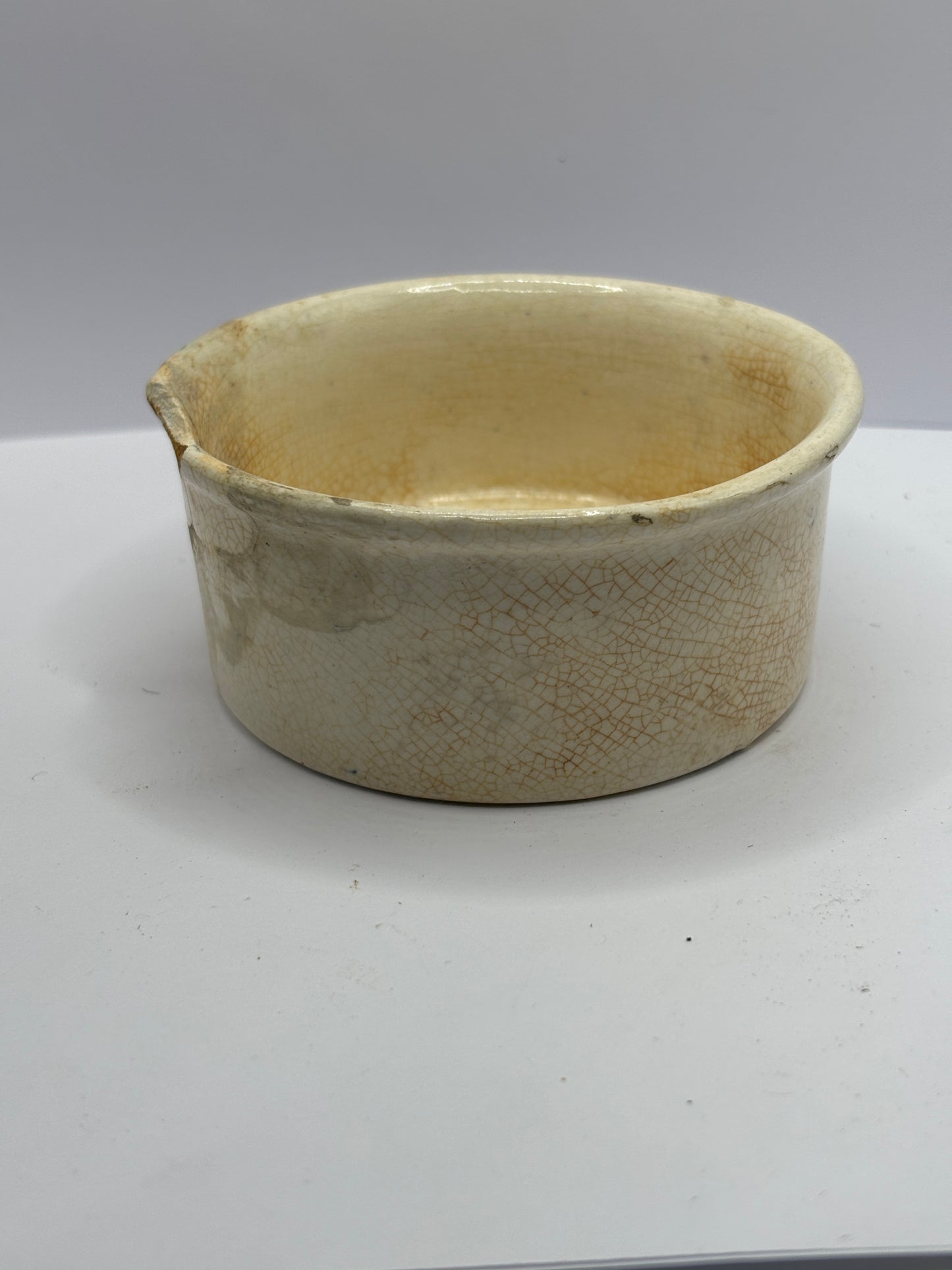 Plumtree home potted meats advertising pot. Damaged