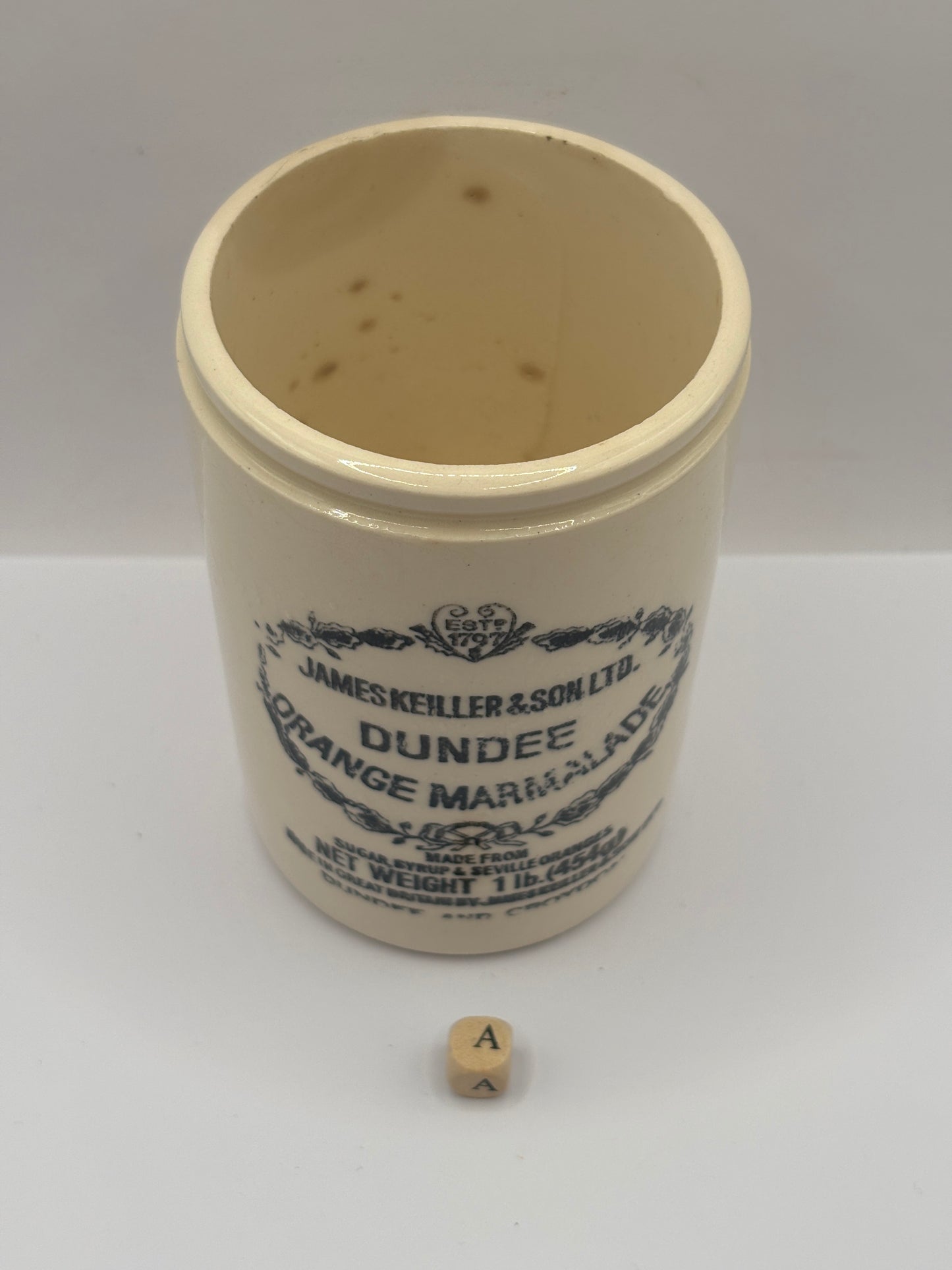 Old 1lb James Keiller Dundee marmalade jar (A)