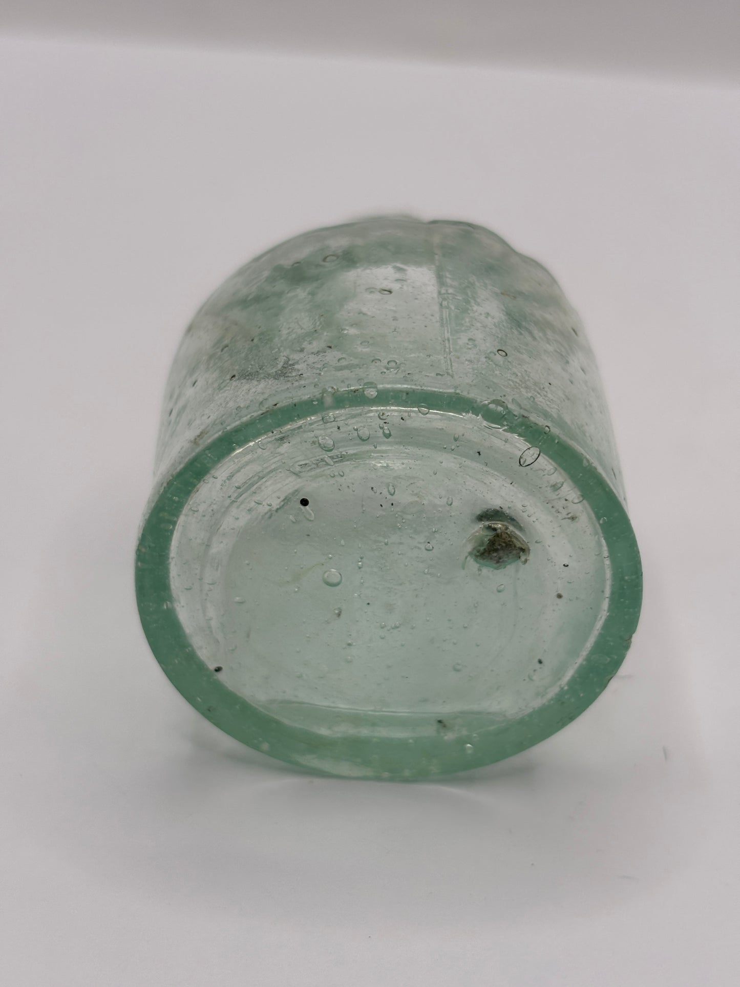 Old aqua glass inkwell, ink bottle. Penny ink
