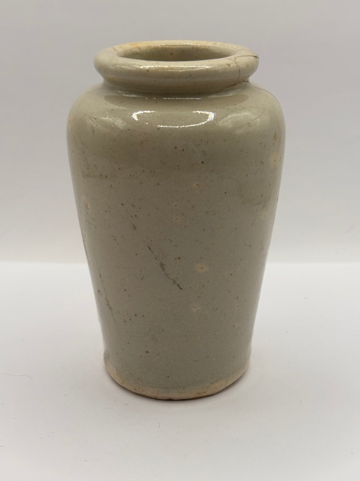 Old advertising cream pot, Rich preserved cream, Stranraer. Milk maid. damaged