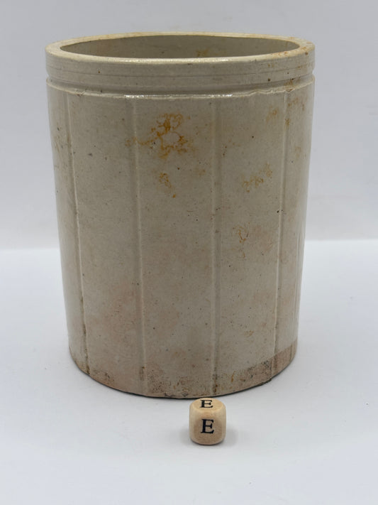 Old 1lb ribbed stoneware jam pot (E)