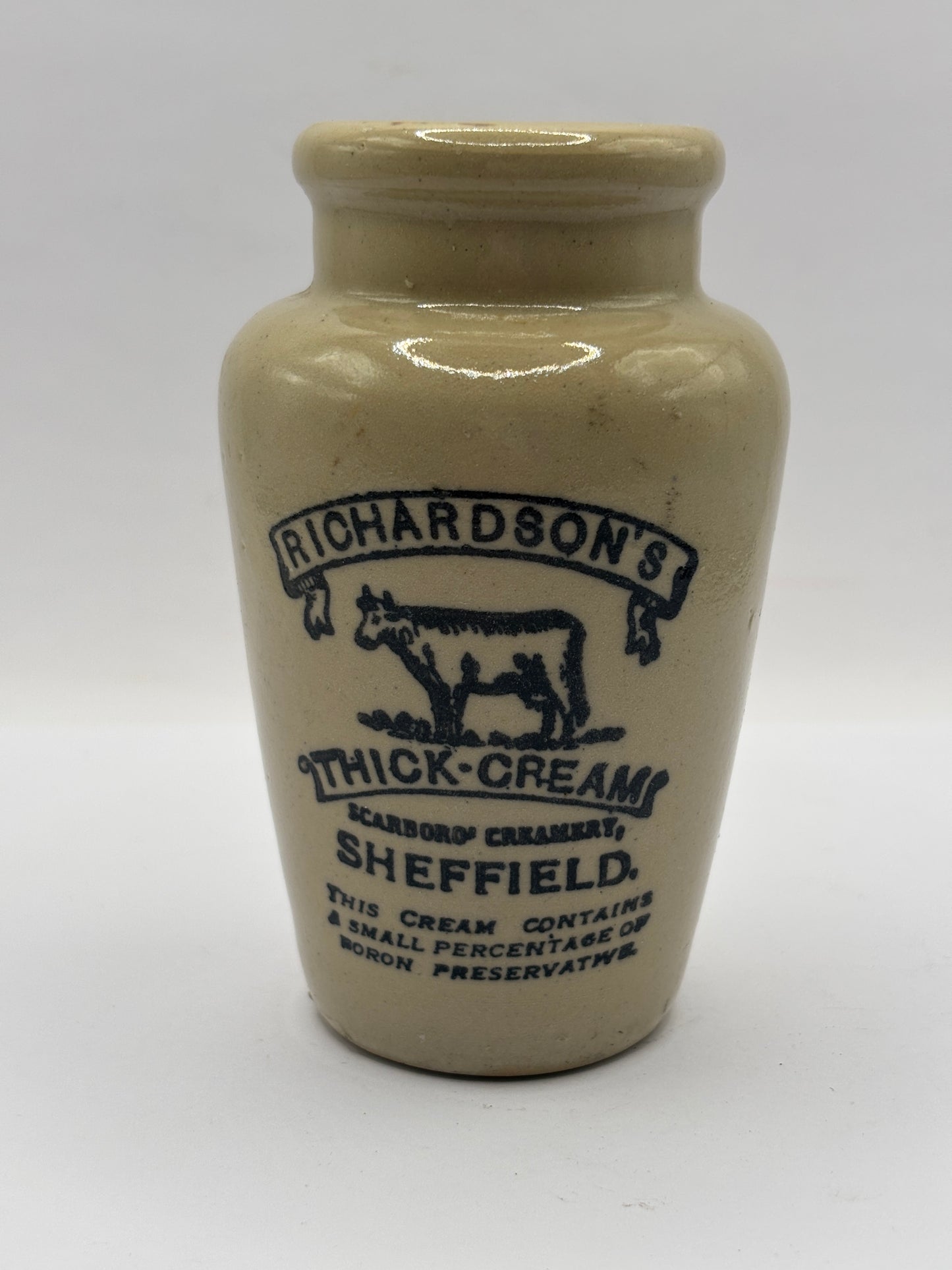 Old advertising cream pot, Richardsons thick cream Sheffield 10cms