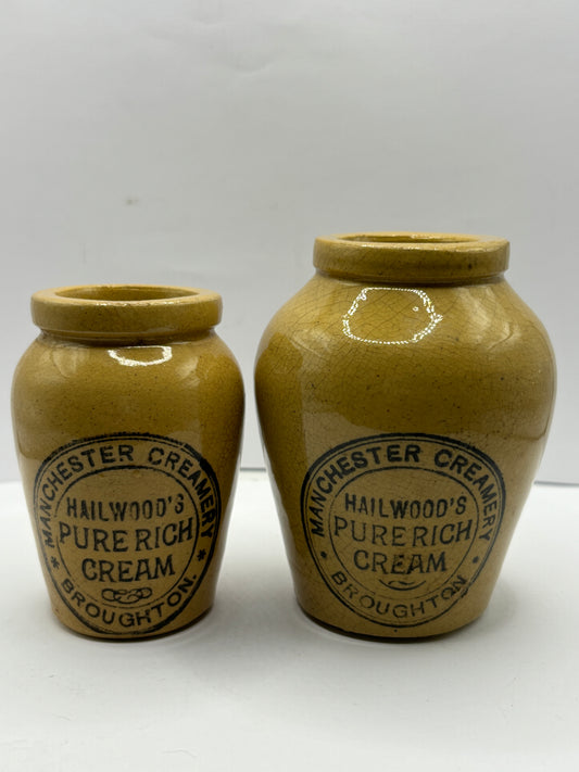 2 advertising cream pots, Stained & crazed