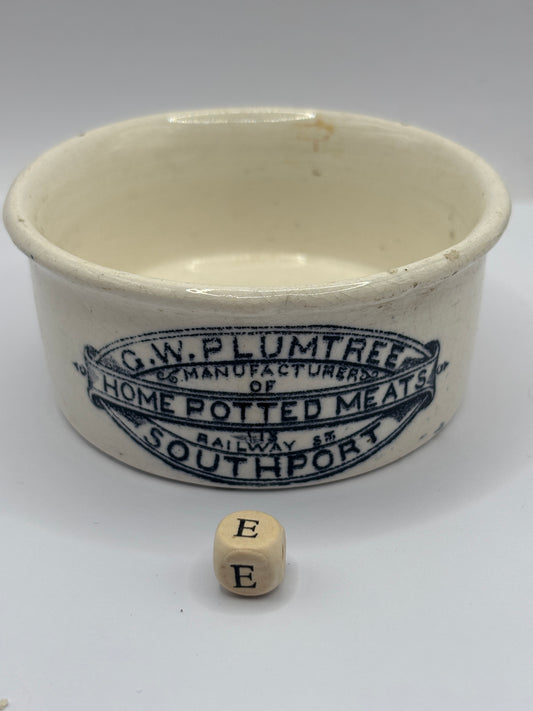 Old advertising meat paste pot, Plumtree home potted meats (e)