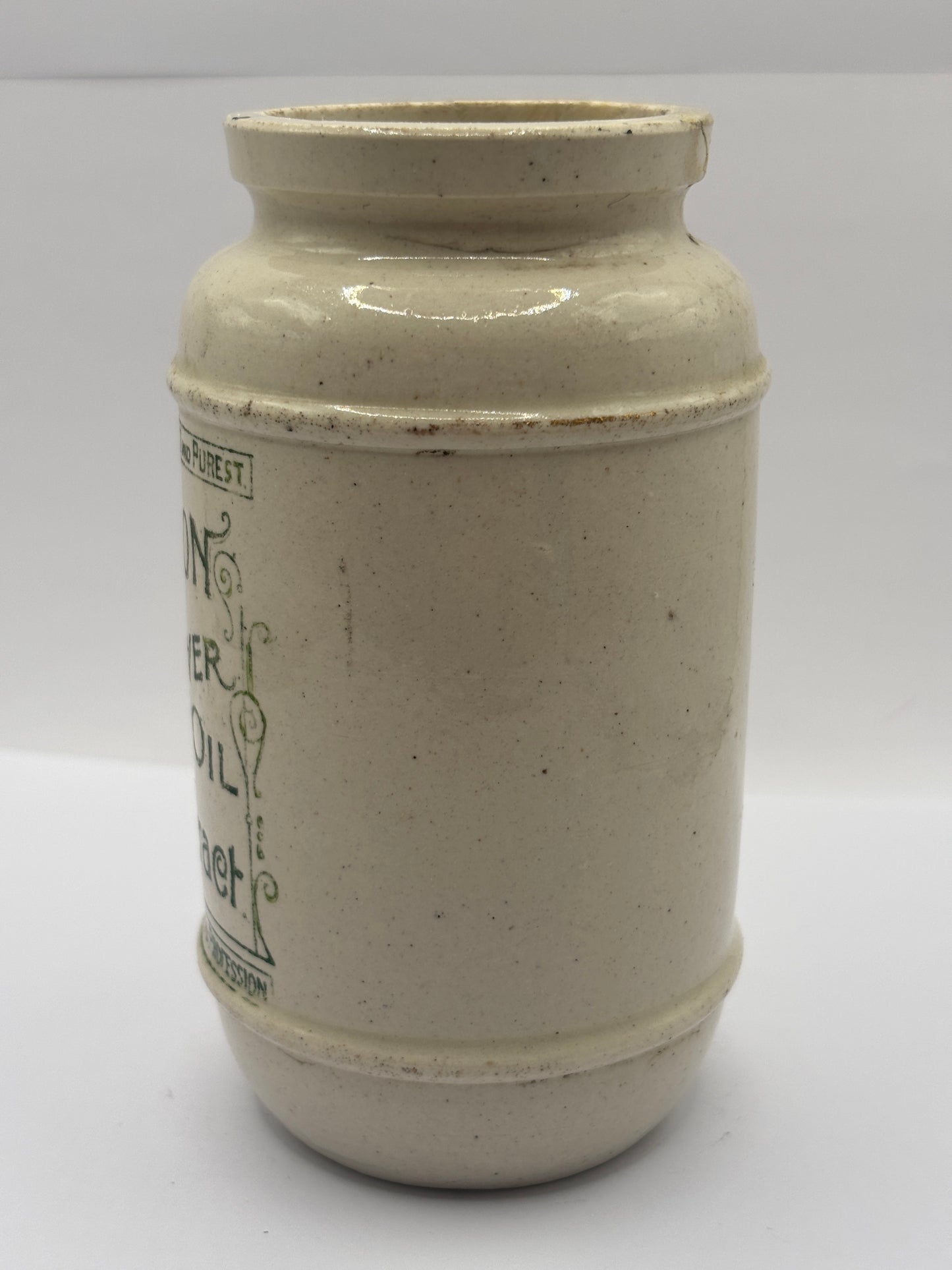 Old advertising jar, Paterson cod liver oil with malt extract jar. Repaired/damaged