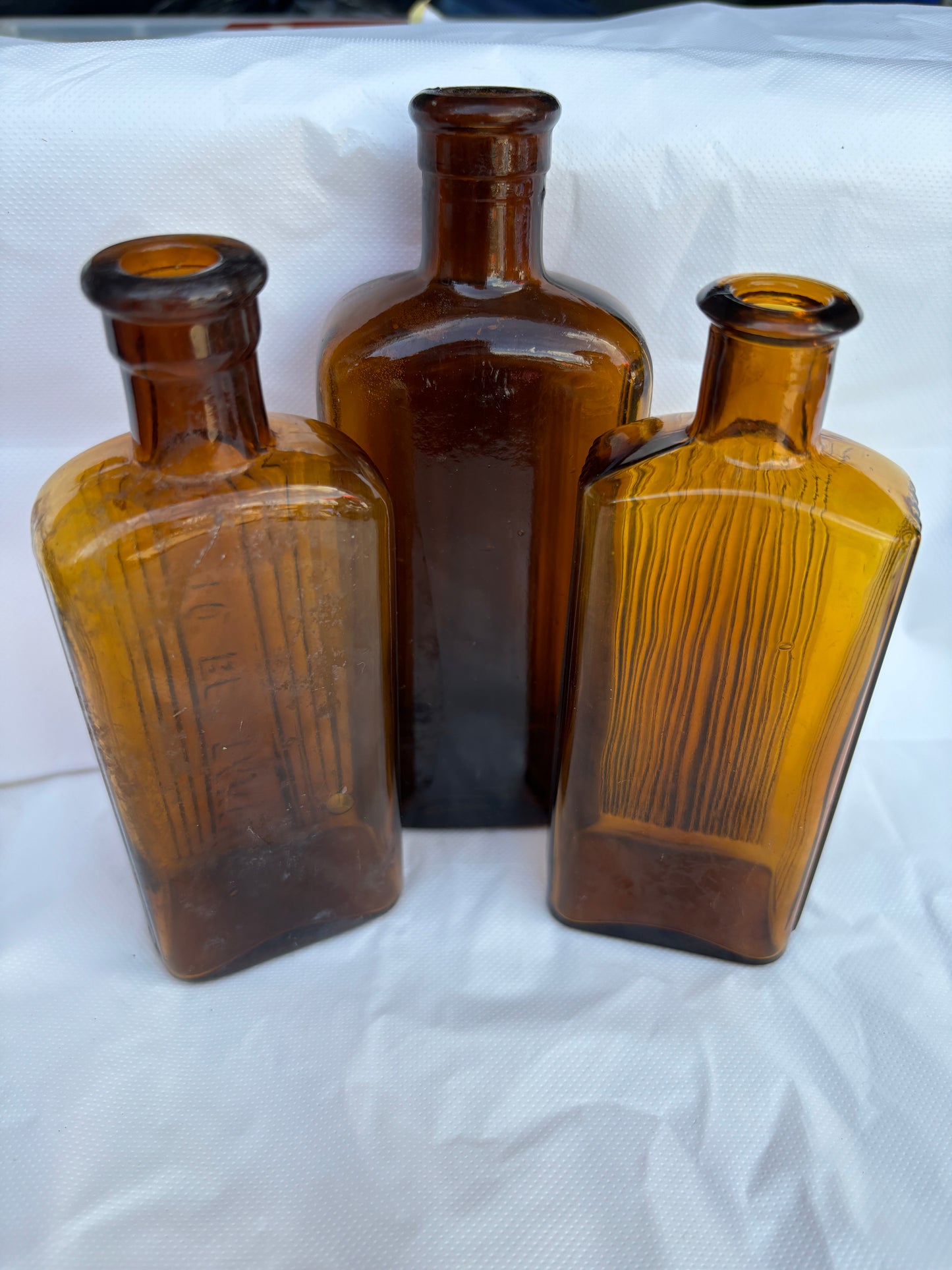 3 amber ribbed poison bottles, Not to be taken. Halloween decor