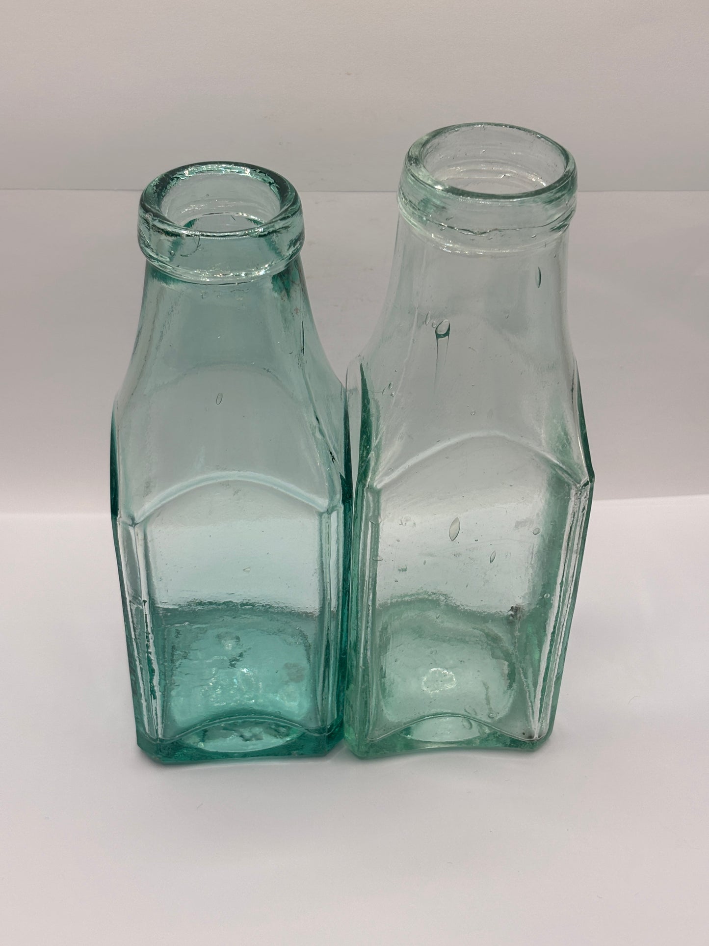 2 Old aqua glass pickle jars