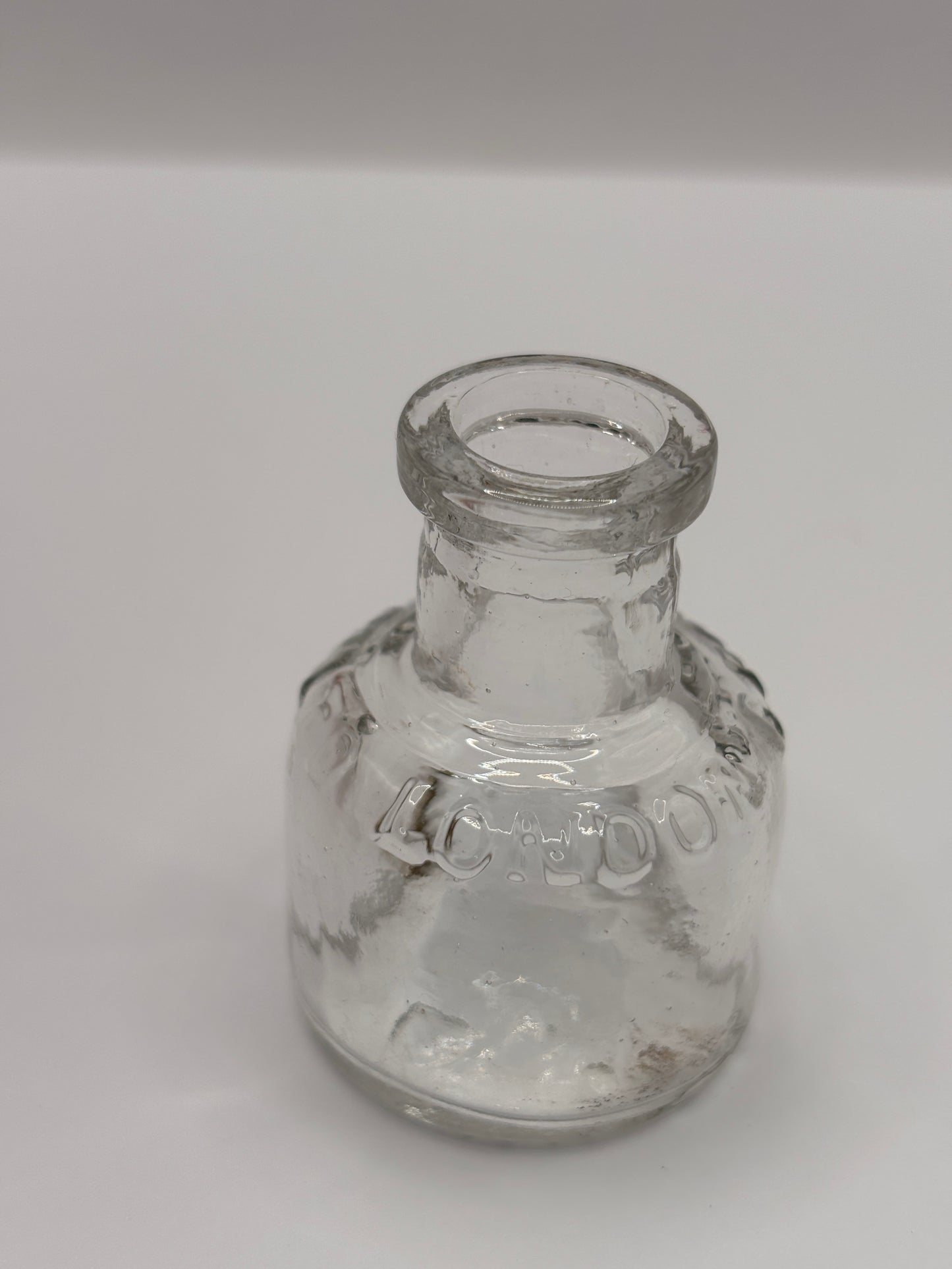 Old clear glass advertising ink, inkwell. G.Rowney & Co London