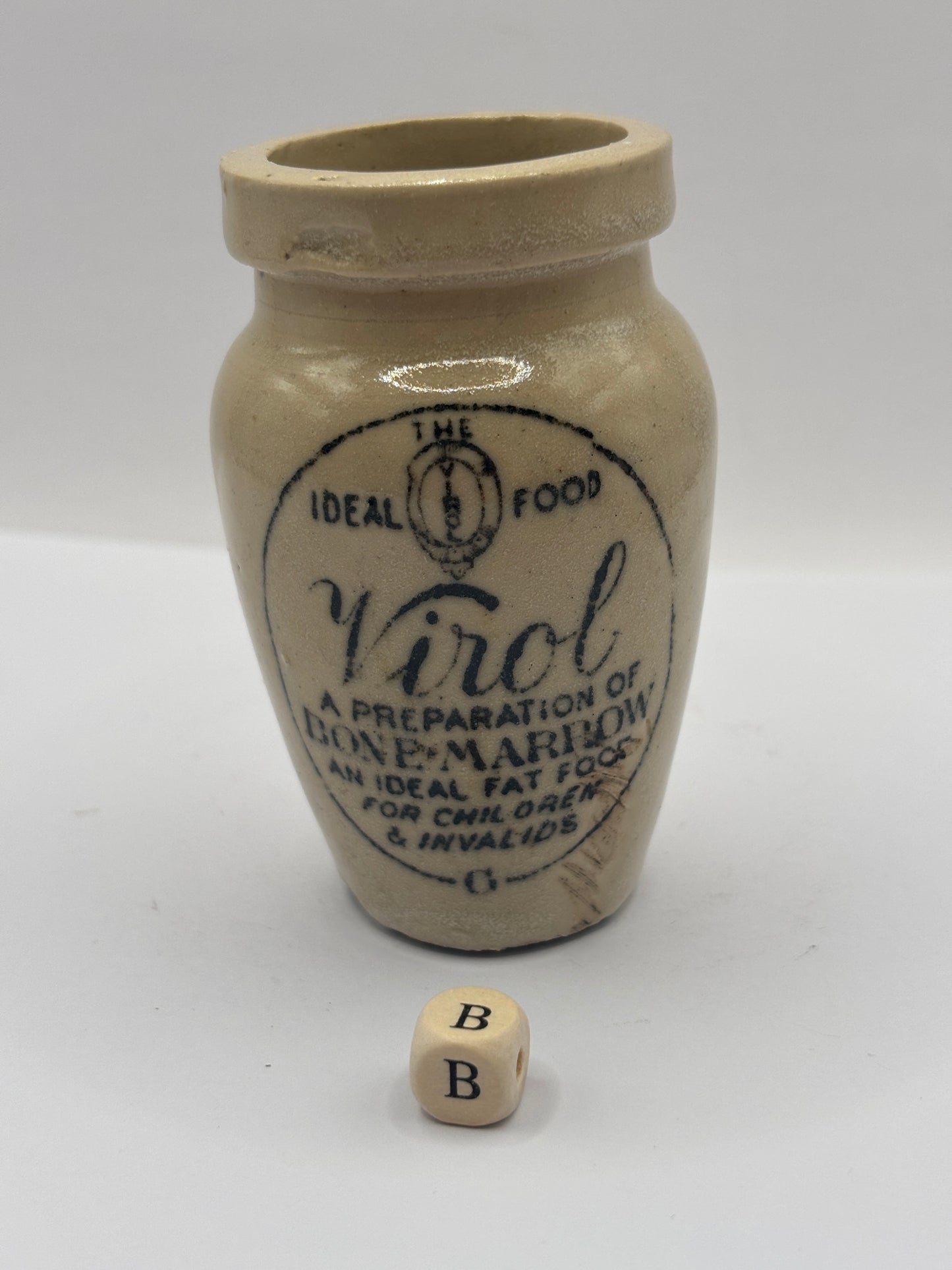 Old stoneware advertising Virol jar (B) 8cms