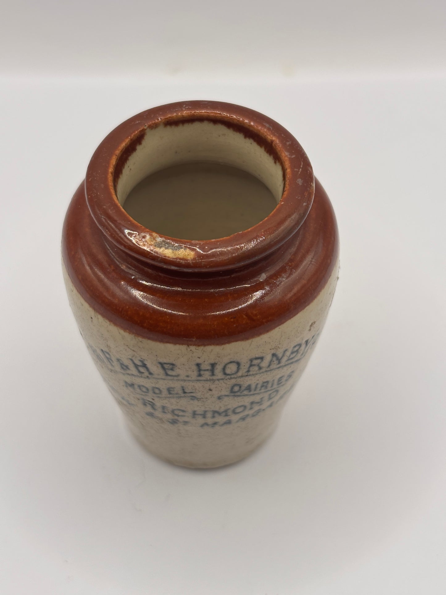 Old advertising cream pot, F&HE Hornby model dairies Richmond