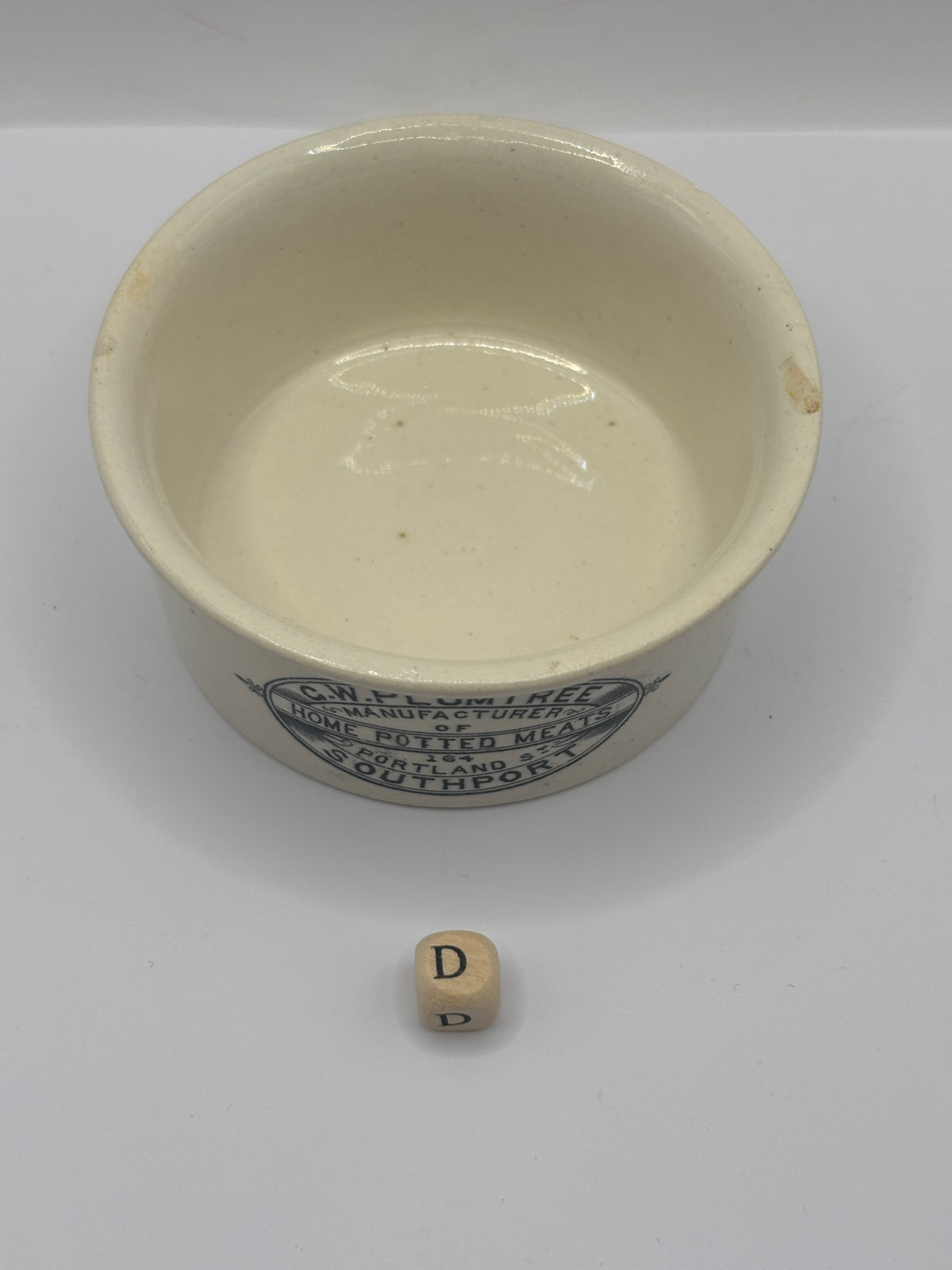 Old advertising meat paste pot, Plumtree home potted meats (D)
