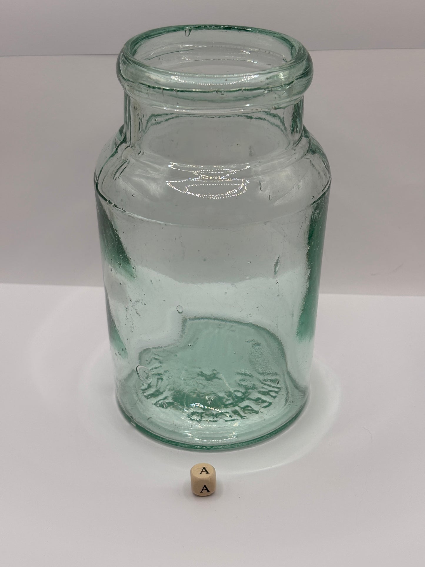 Old 2lb aqua glass pickle jar, preserve jar (a)