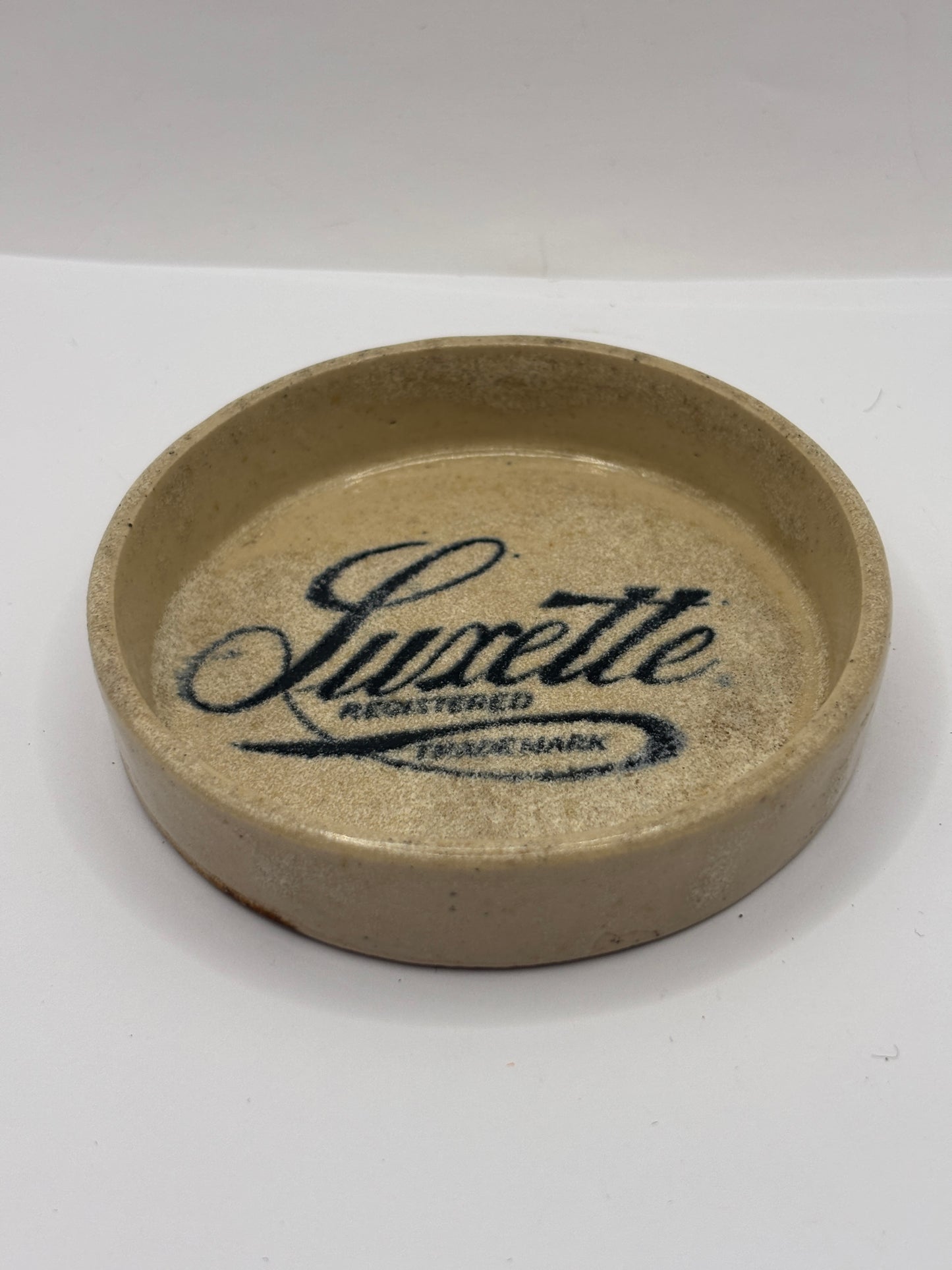 Old stoneware advertising soap dish. Luxette