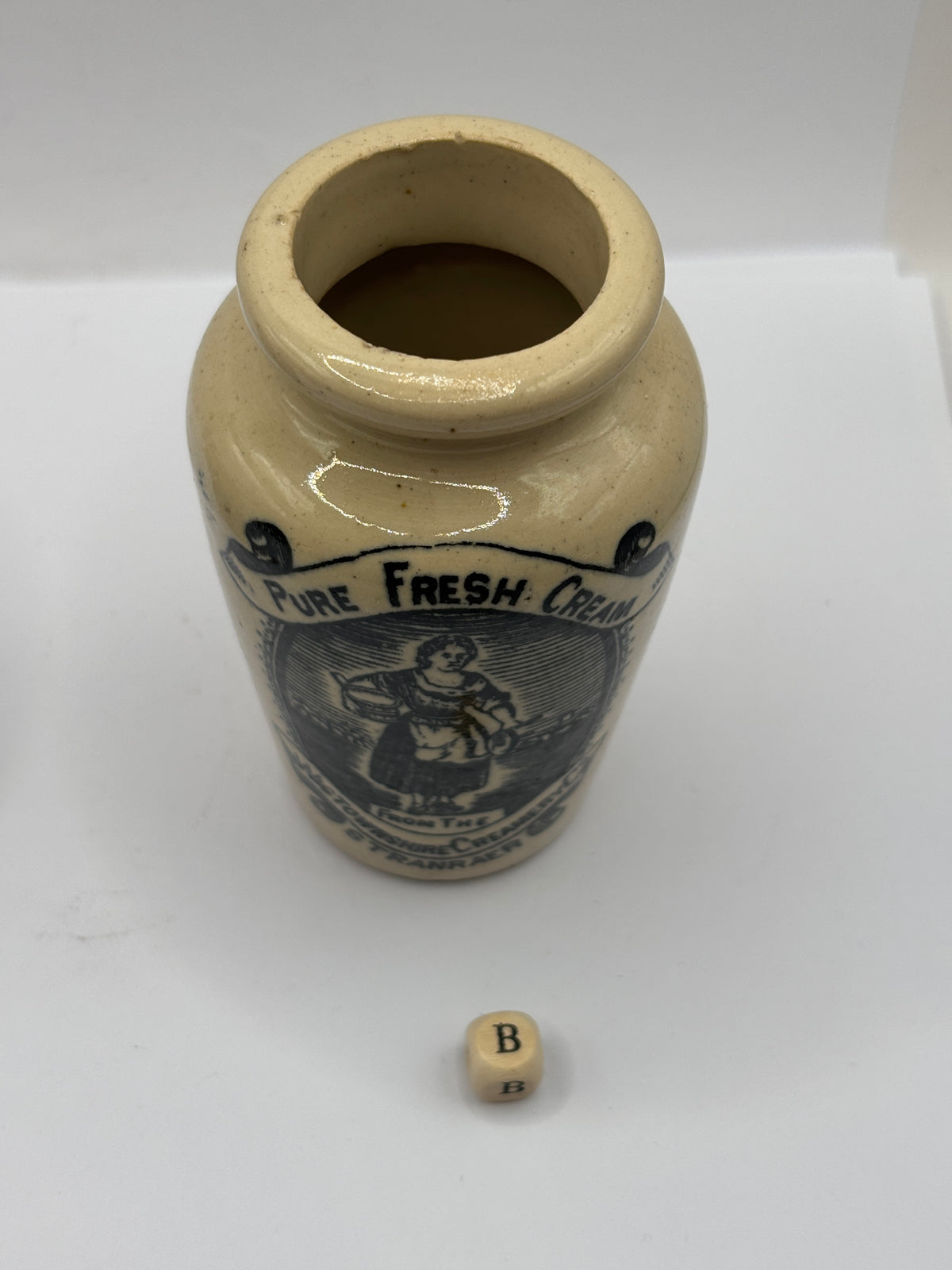 Old advertising cream pot, rich preserved cream stranraer, milkmaid (B)