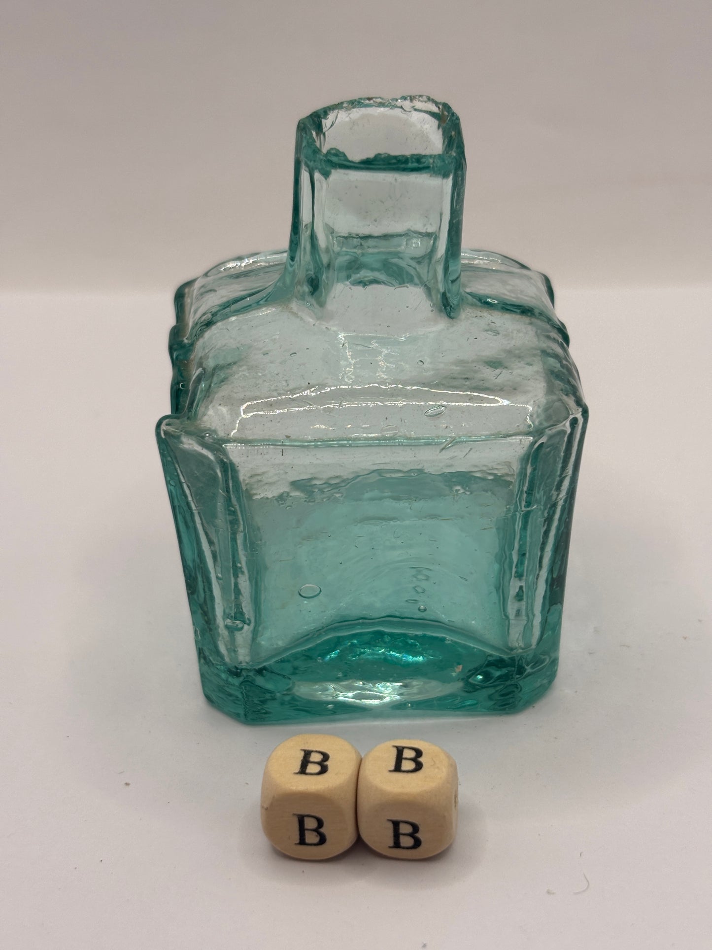 Old aqua glass inkwell (BB)