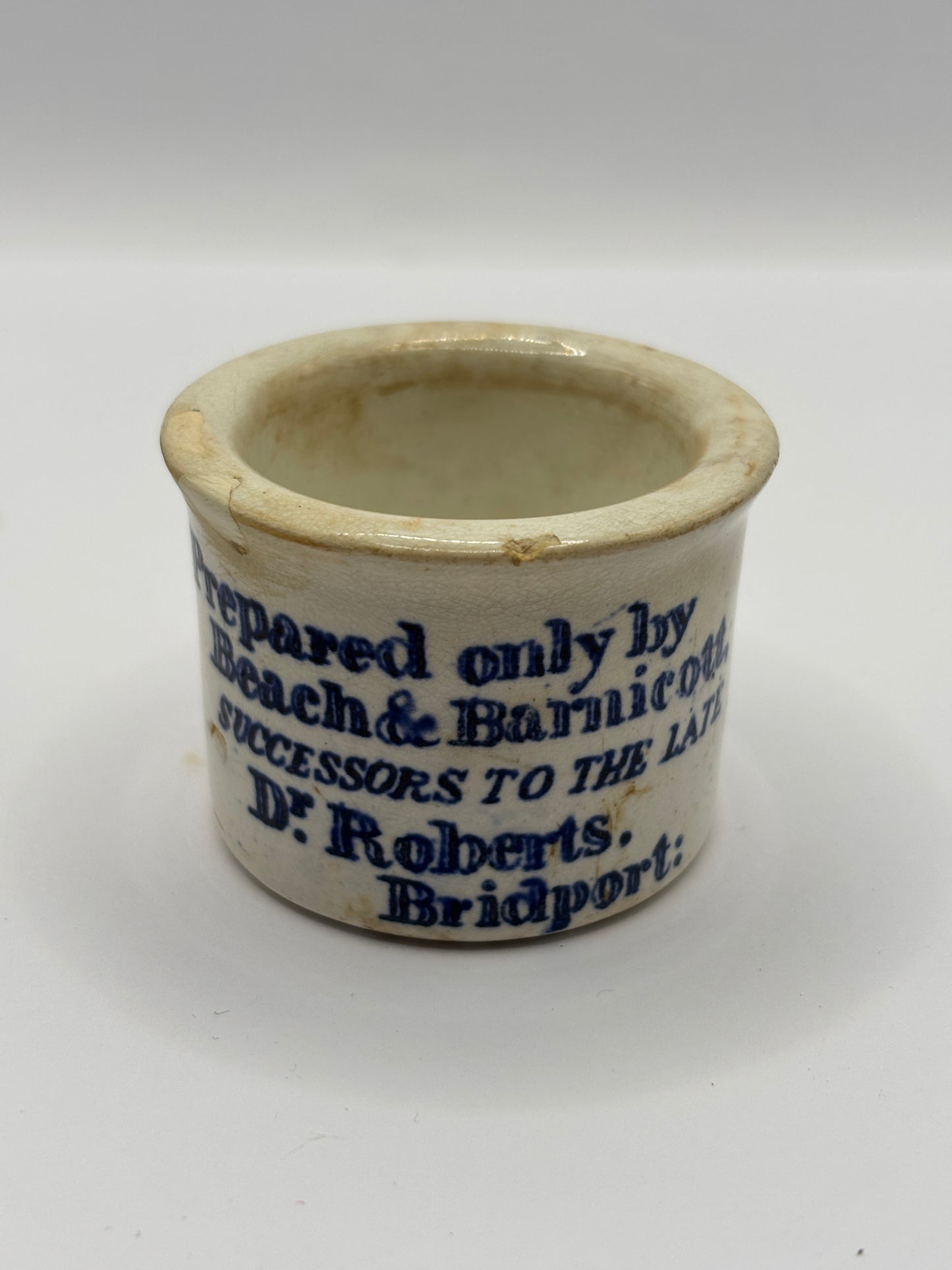 Old small advertising ointment pot, Dr Roberts poor mans friend, small repair