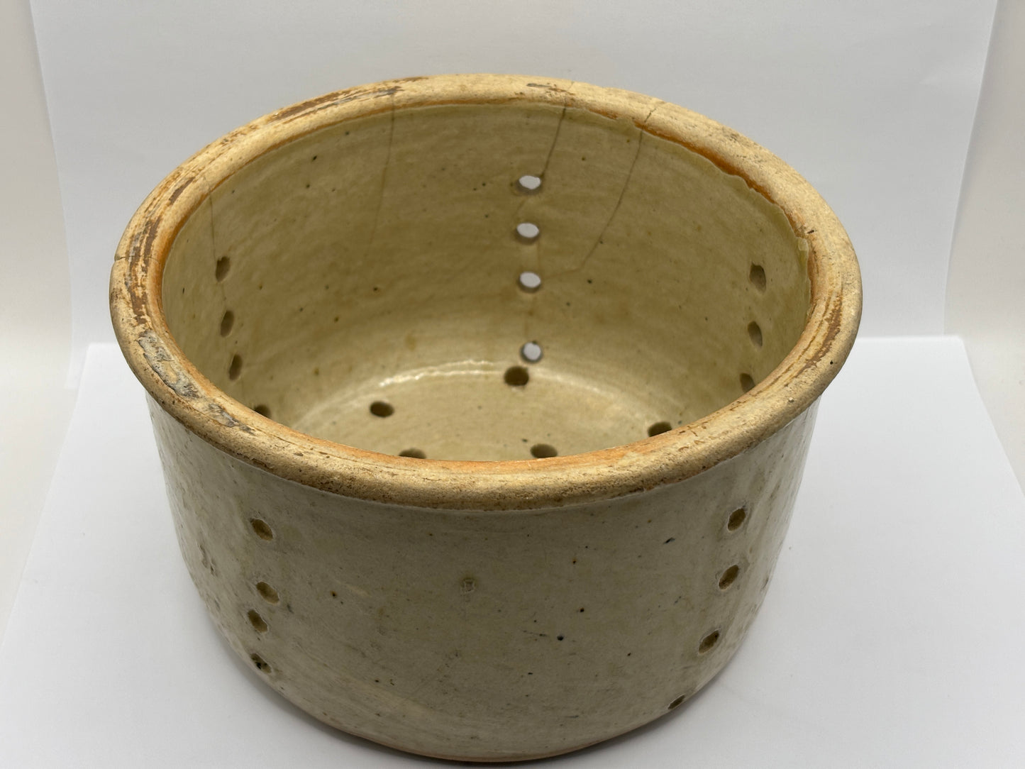Old large french stoneware cheese strainer