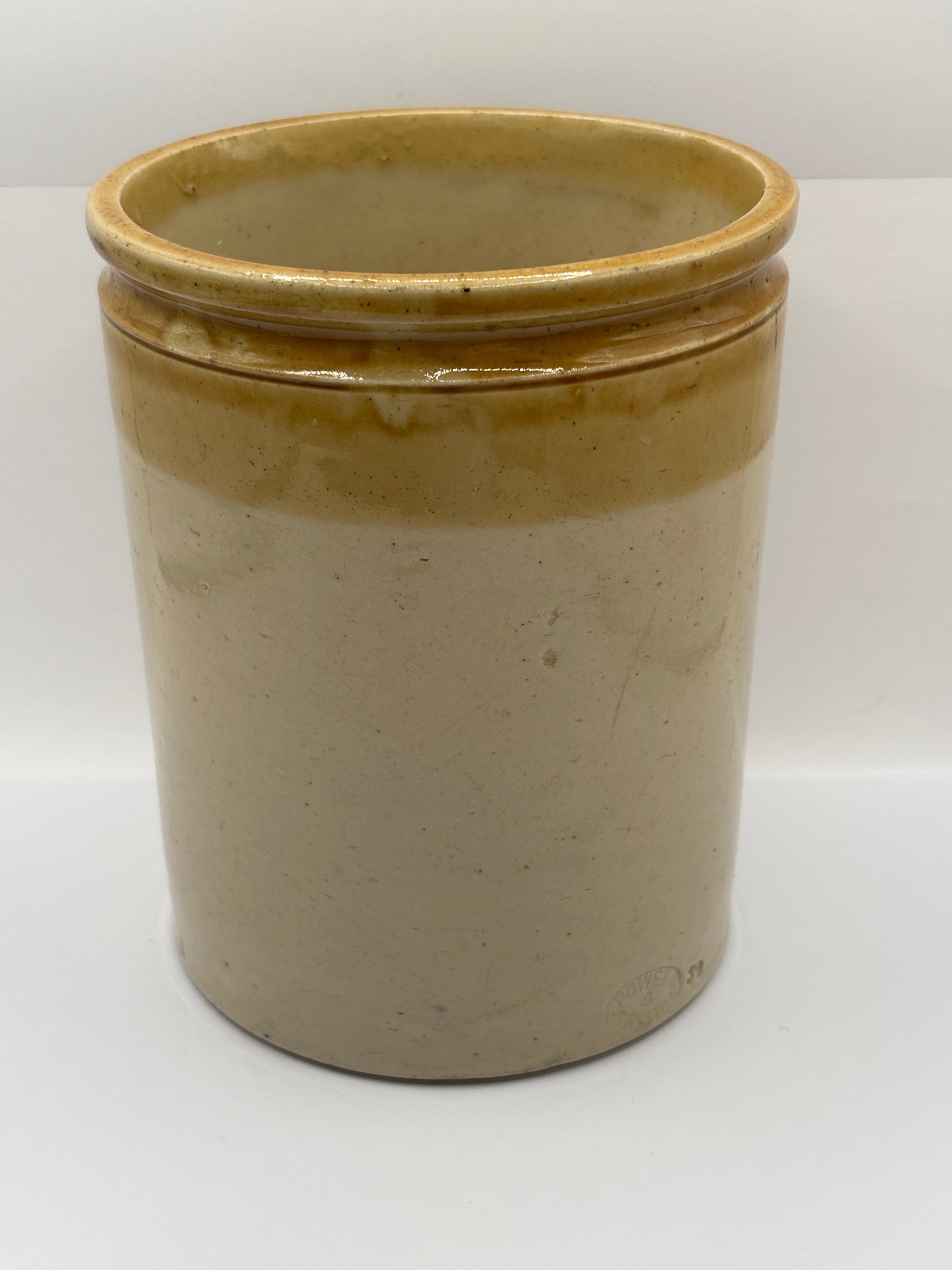Old large brown top jar, C.W. & Co. Powell Bristol stoneware pot