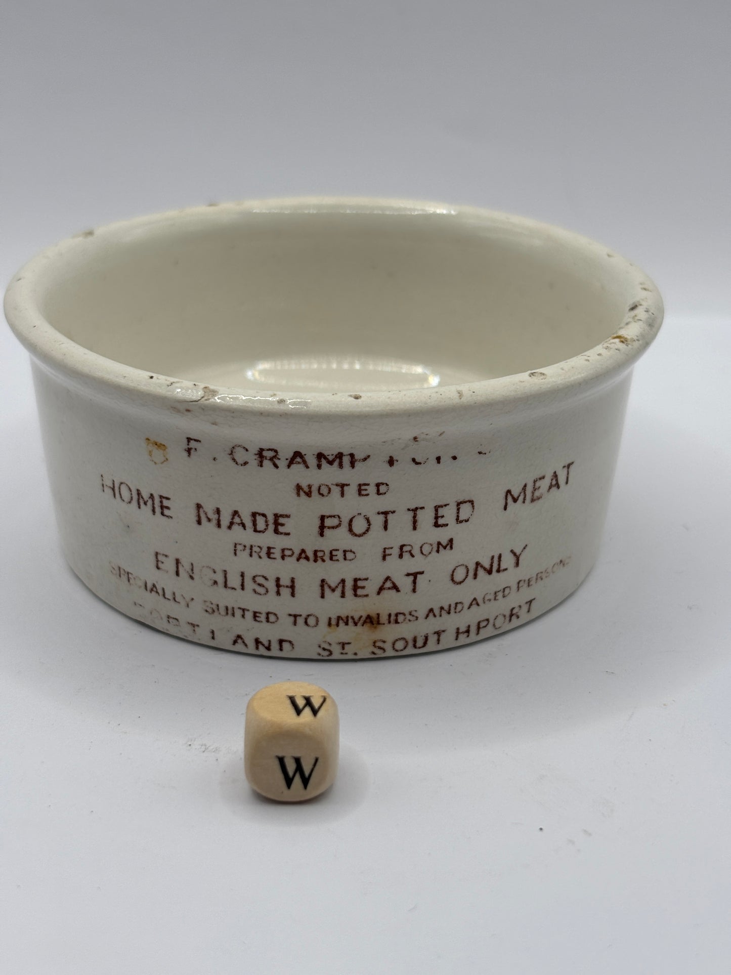 Old advertising paste pot. Cramptons home made potted meat (W)