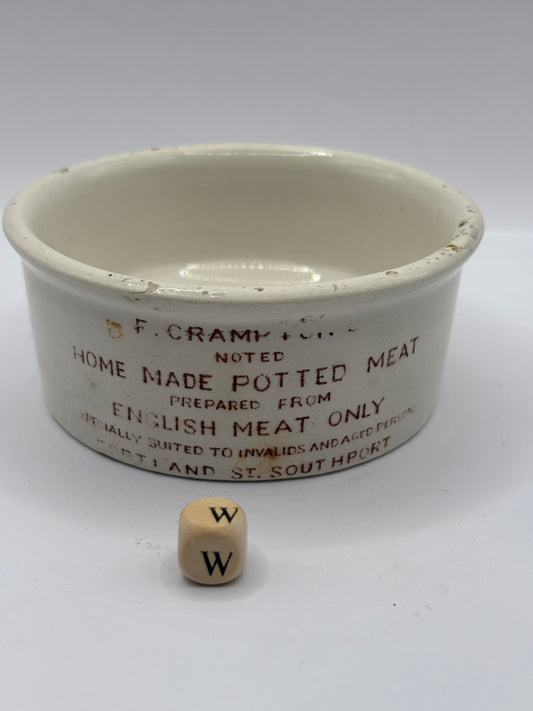 Old advertising paste pot. Cramptons home made potted meat (W)