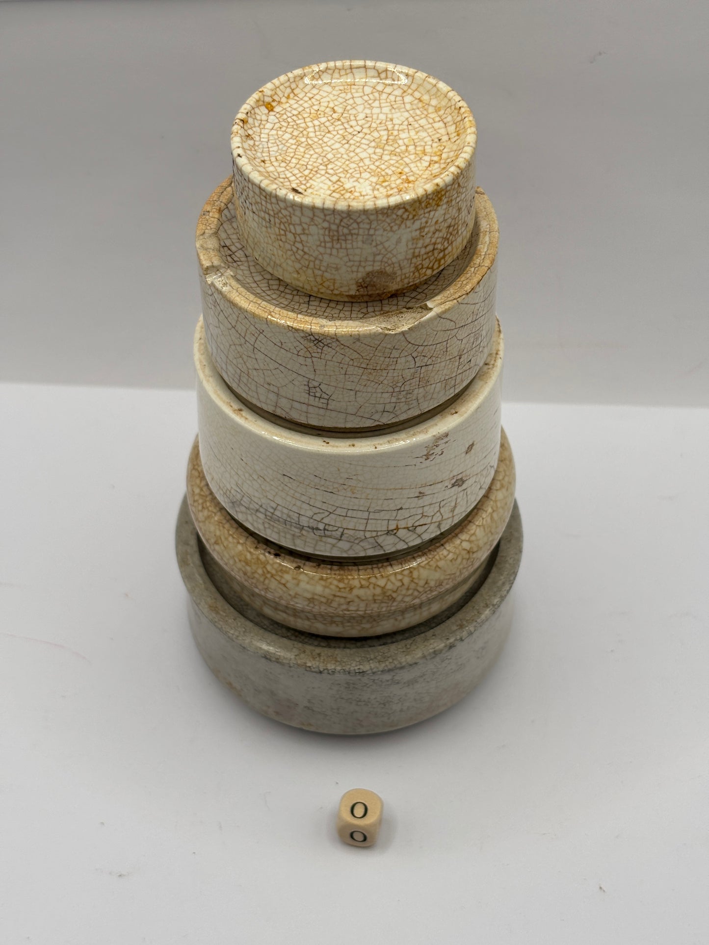 5 old stained & crazed bases, stackers (o) damages