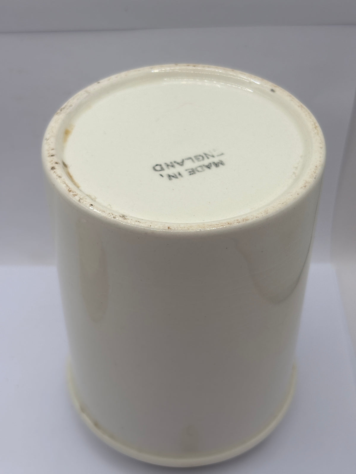 Old large plain white stoneware apothecary jar (c) chippy & stained
