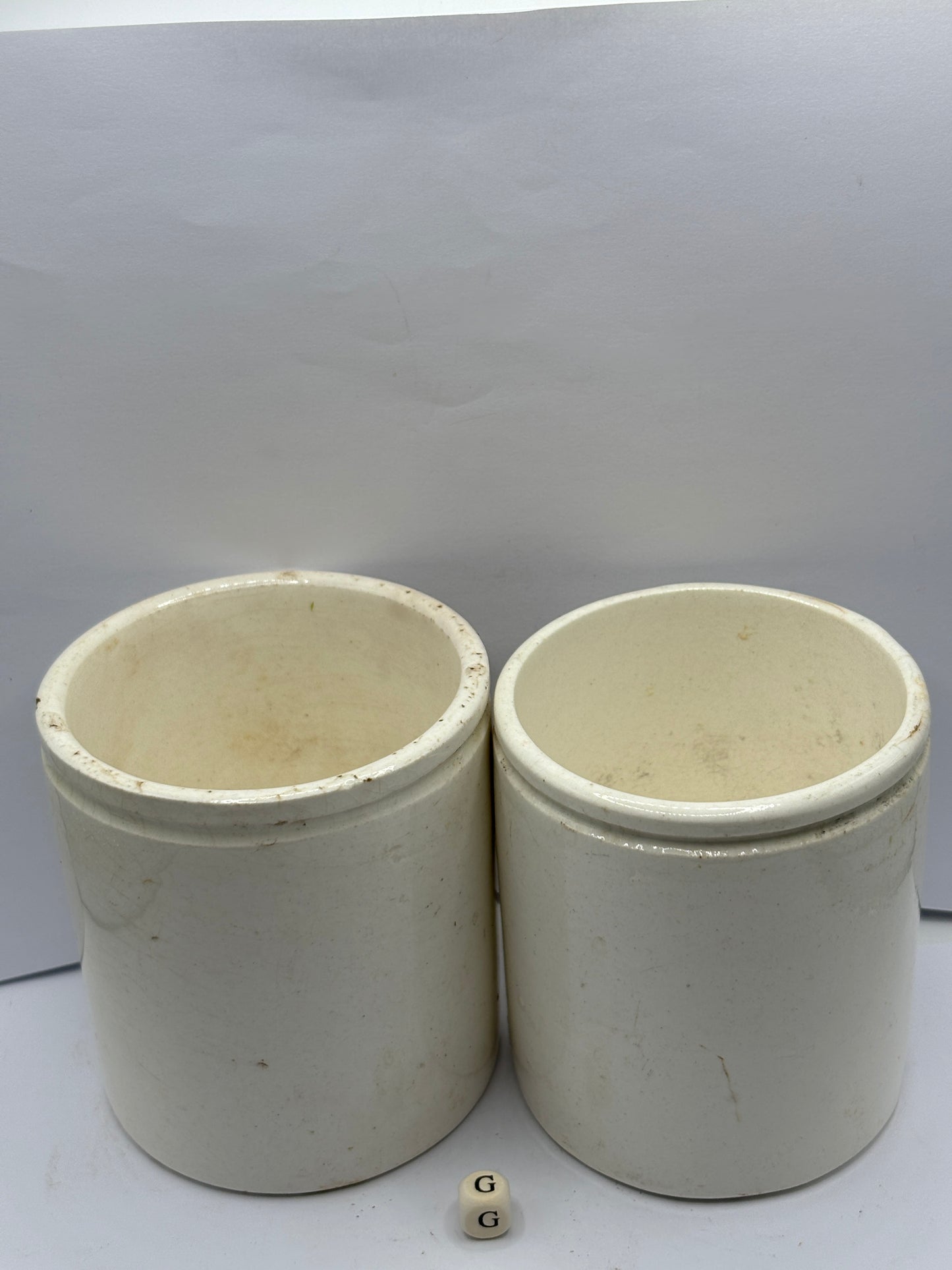 2 old stoneware preserve pots (G)