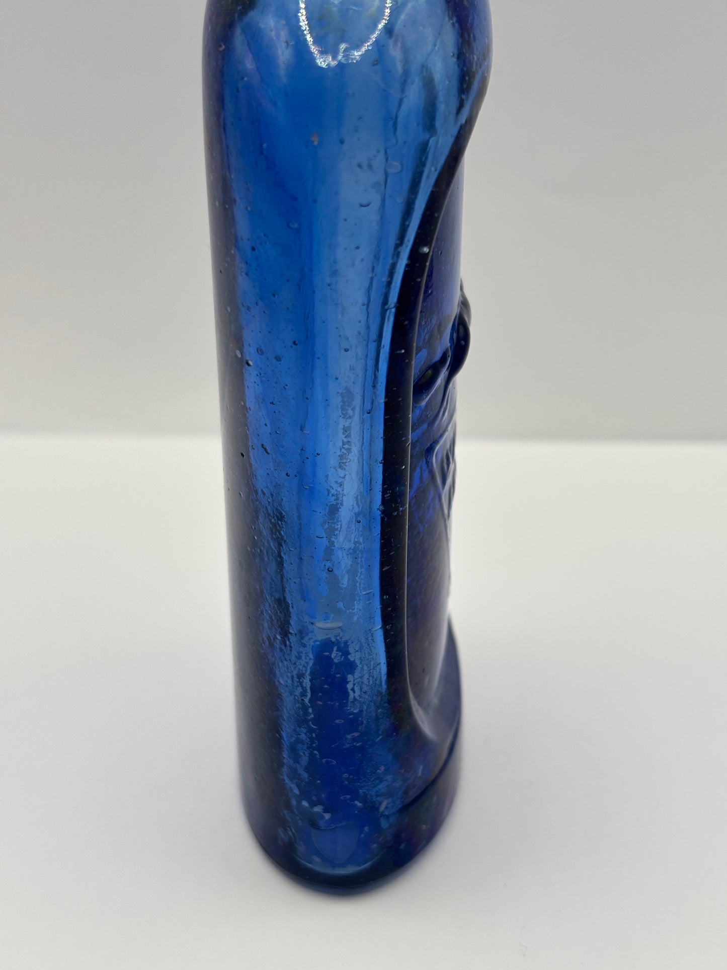 Old blue glass advertising chemist bottle, walfox brand