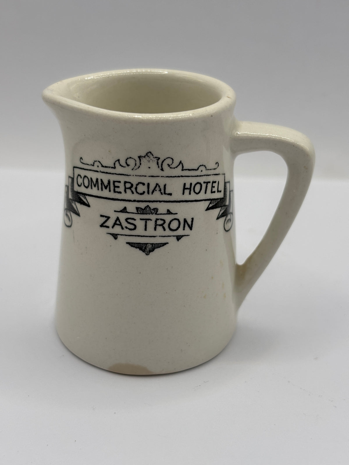Old advertising creamer jug, Commercial hotel