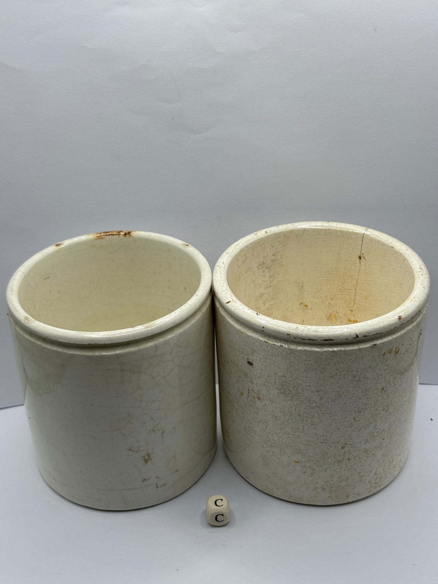 2 old stoneware preserve pots (c)