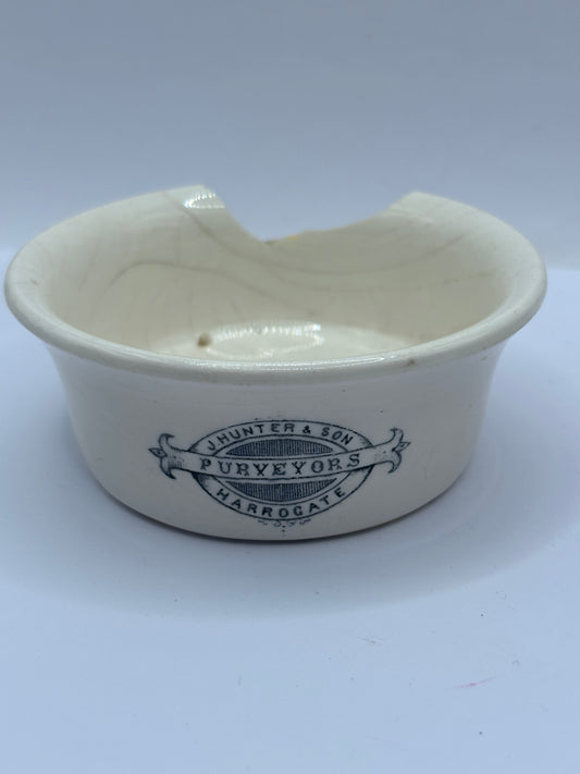 Old advertising meat paste pot, Harrogate. Damaged