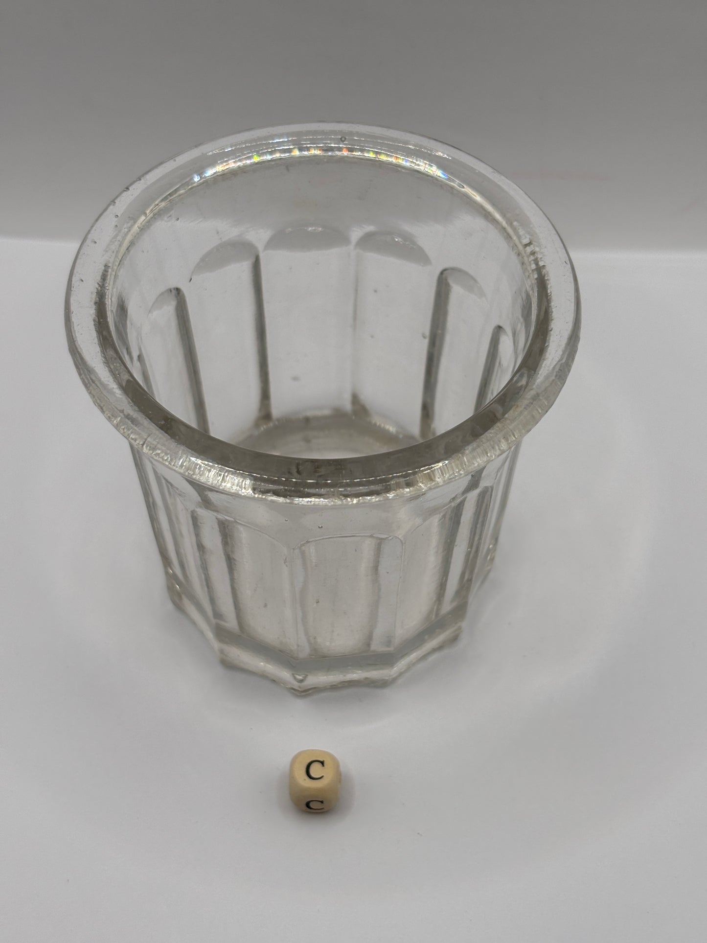 Old clear glass french jam jar/ jam pot (c)