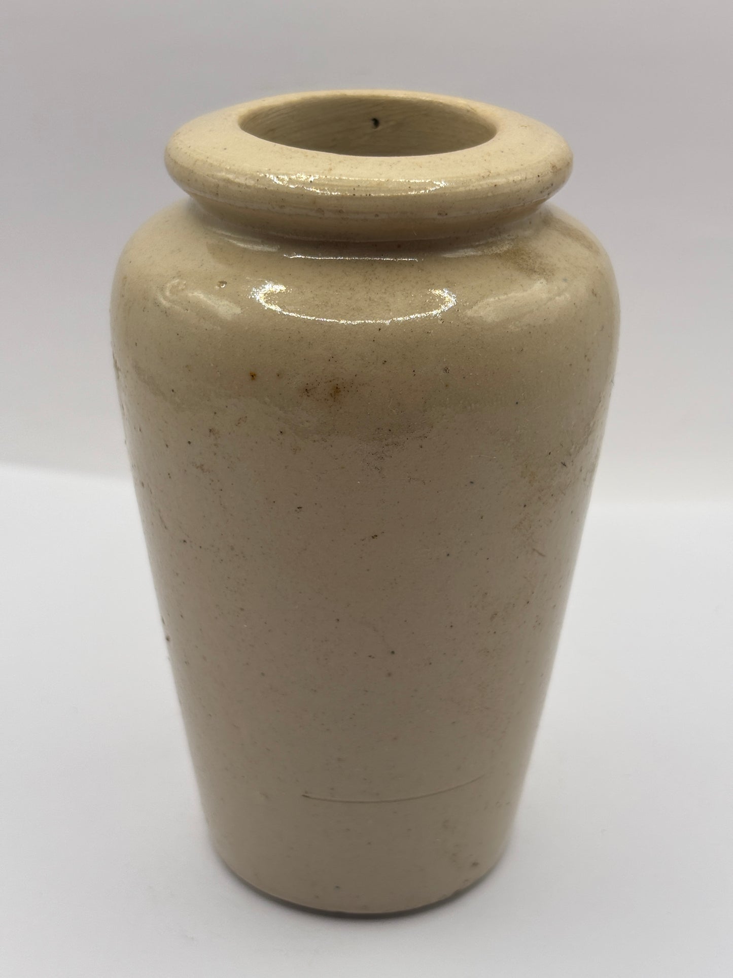 Old stoneware advertising cream pot, pure fresh cream Stranraer. Serpia print. milk maid
