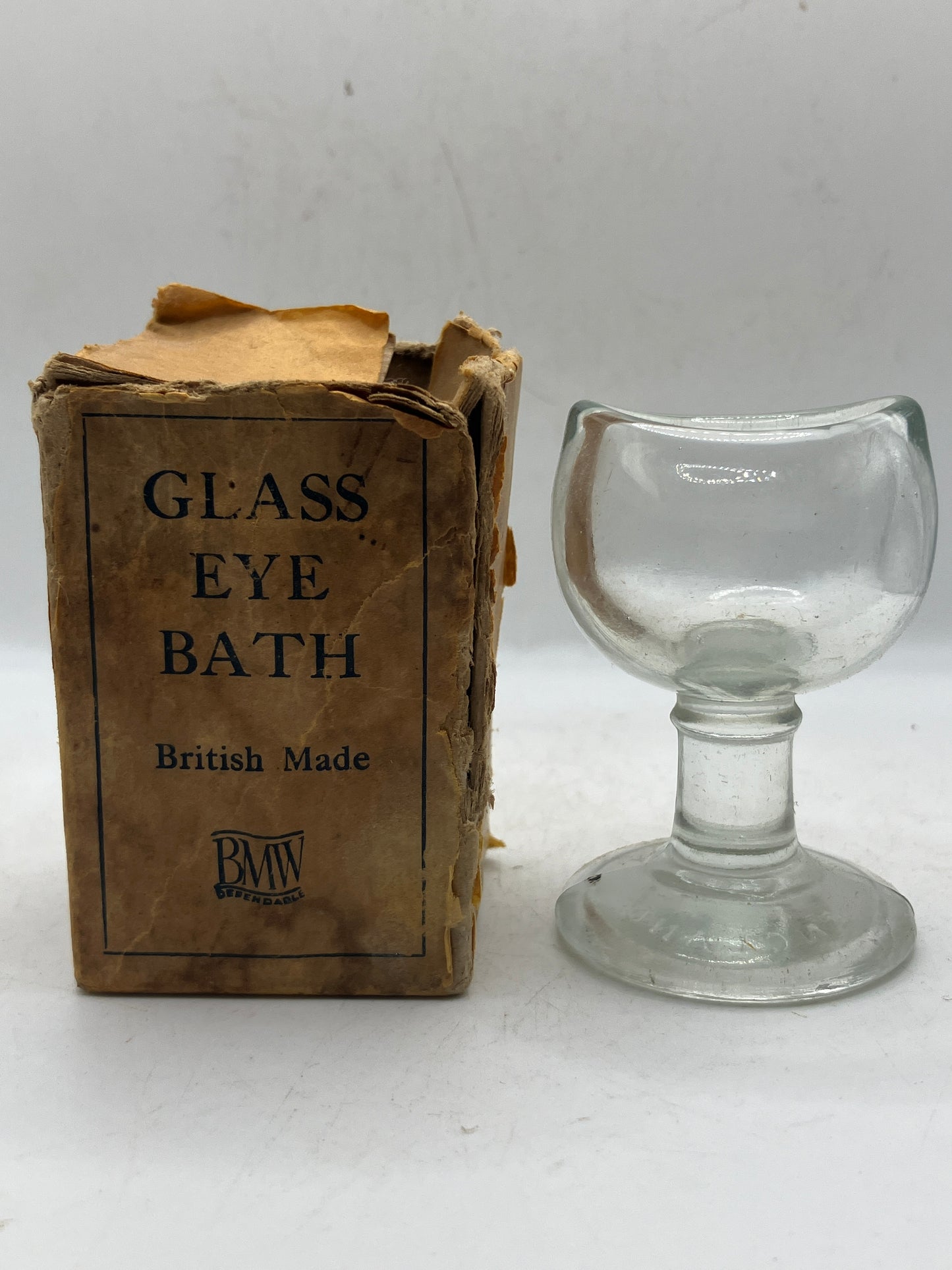 Clear glass eye bath with original box