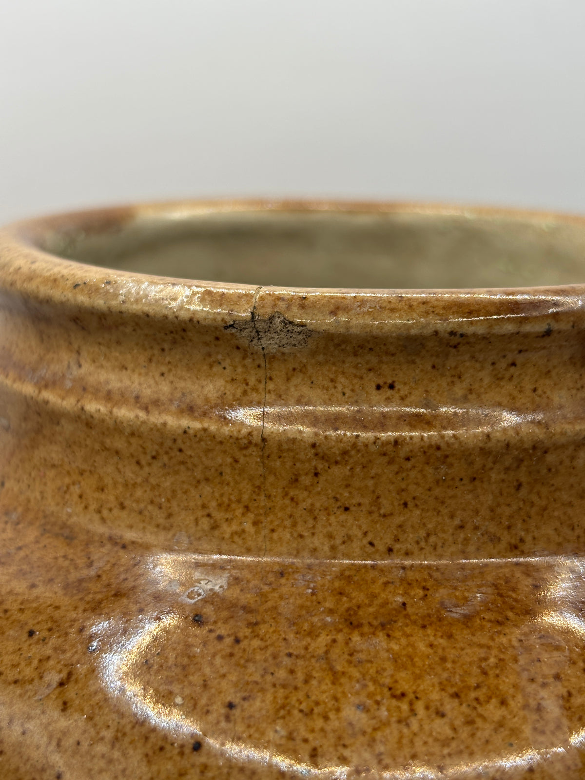 Old rare 9 inch brown stoneware VIROLAX jar