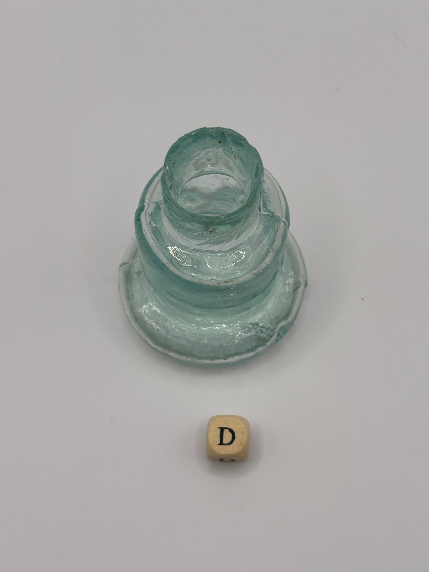 Old aqua glass inkwell, Bell ink (D)