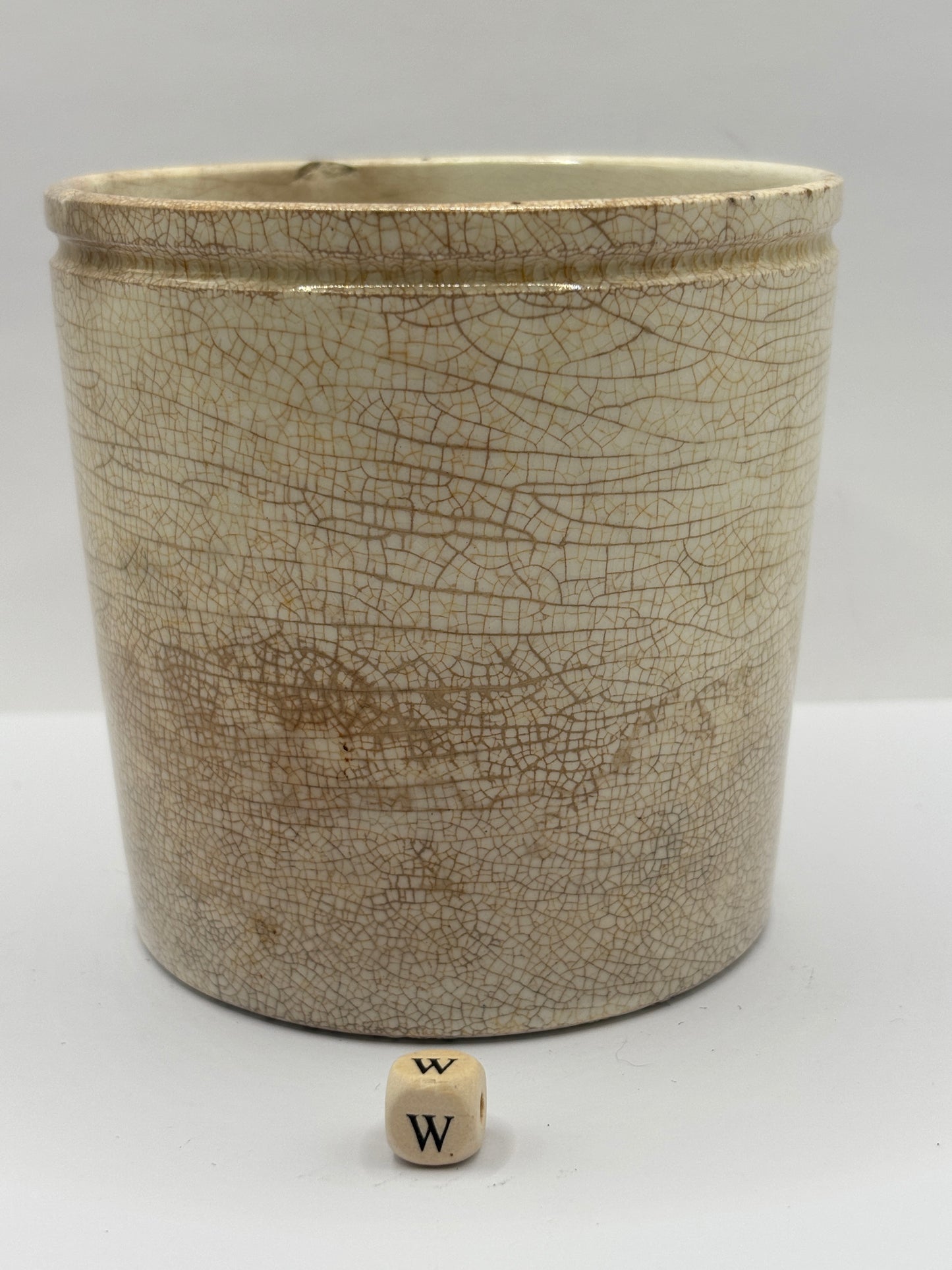 Old plain stoneware marmalade jar, super stained & crazed
