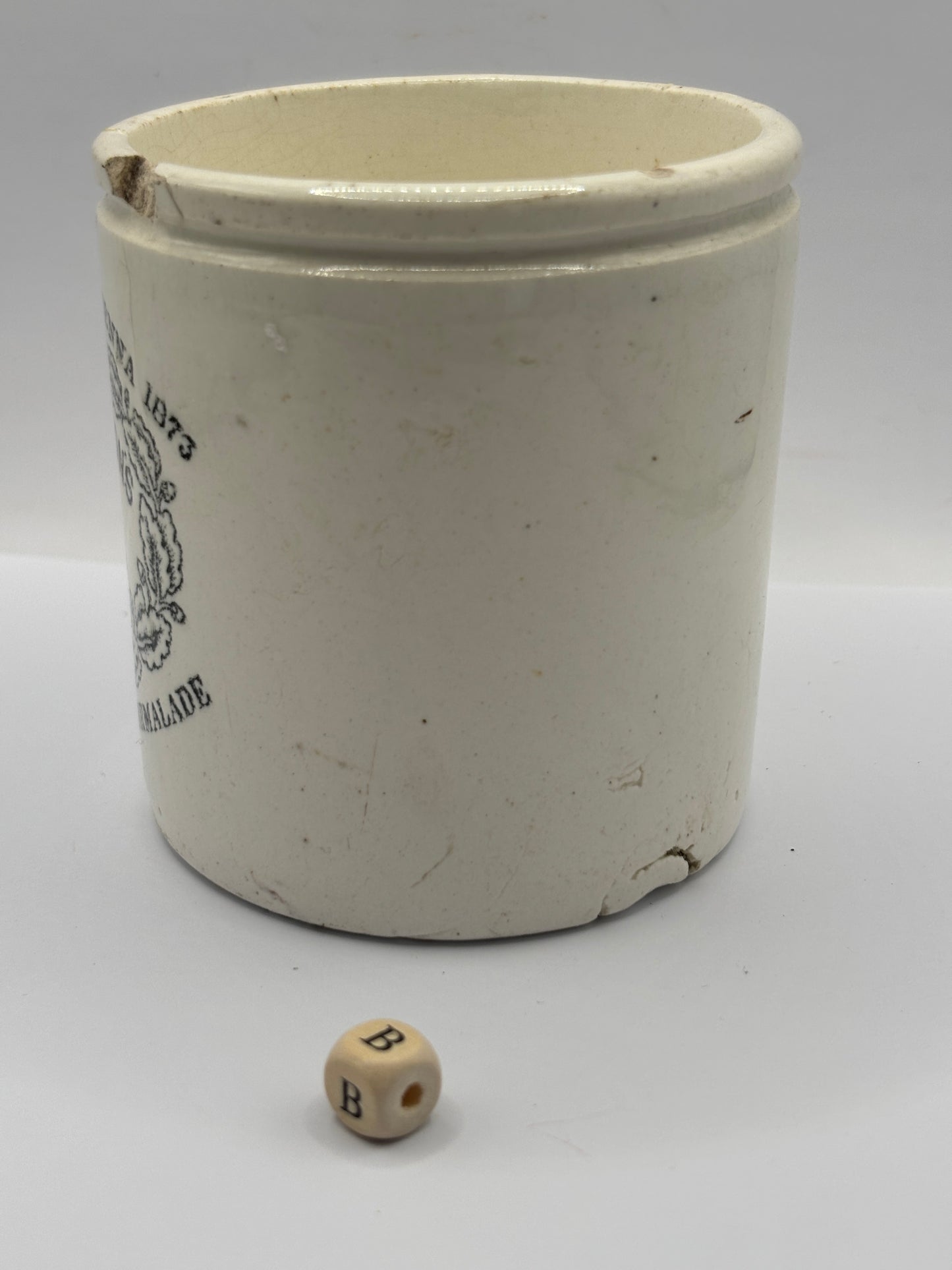 Old 1lb James Keiller Dundee marmalade jar (B) chipped