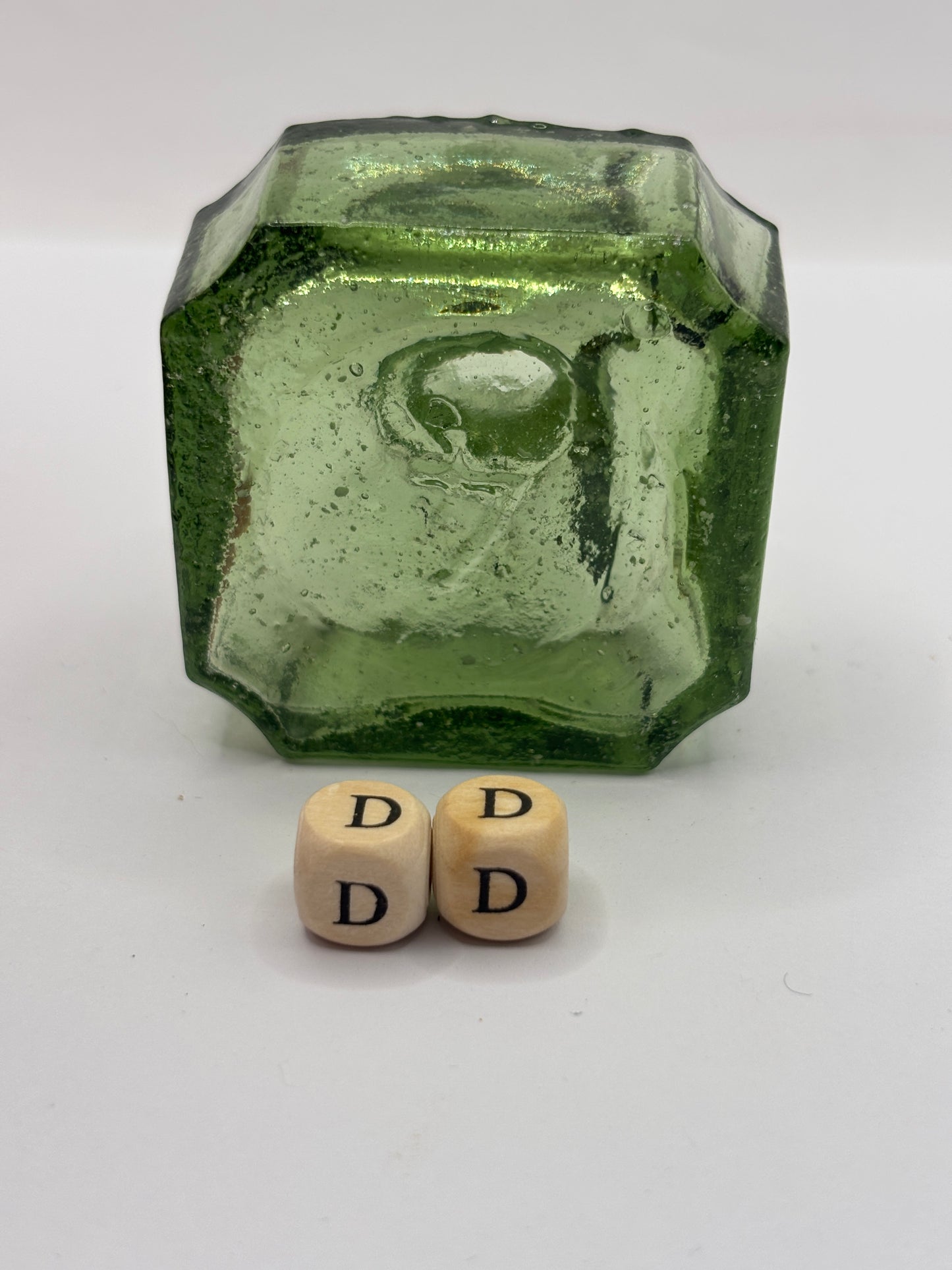 Old green glass ink, inkwell. (DD)