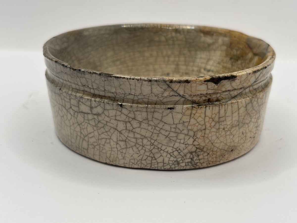 Old stoneware meat paste pot, chippy