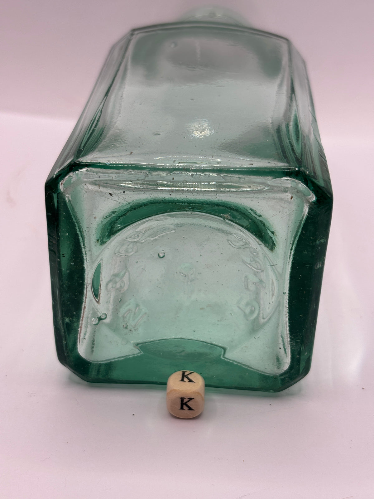 Old square aqua glass pickle jar (K)