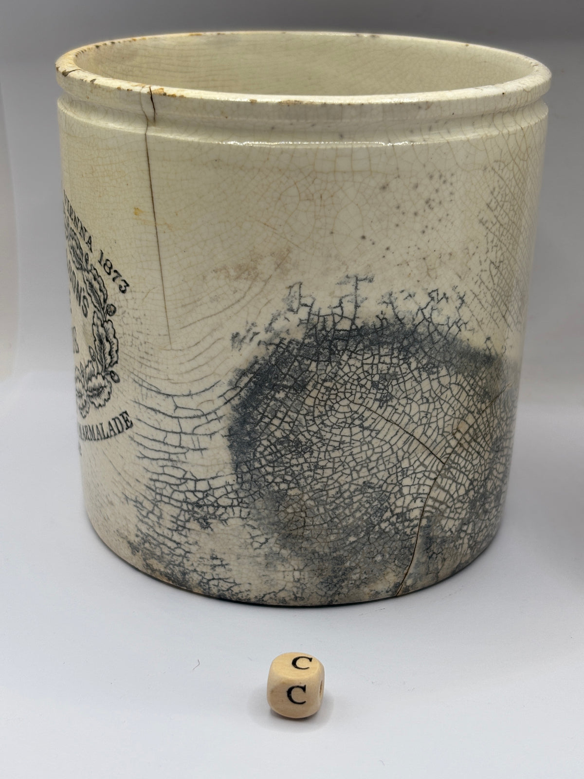 Old 2lb James Keiller dundee marmalade jar, damaged (c)